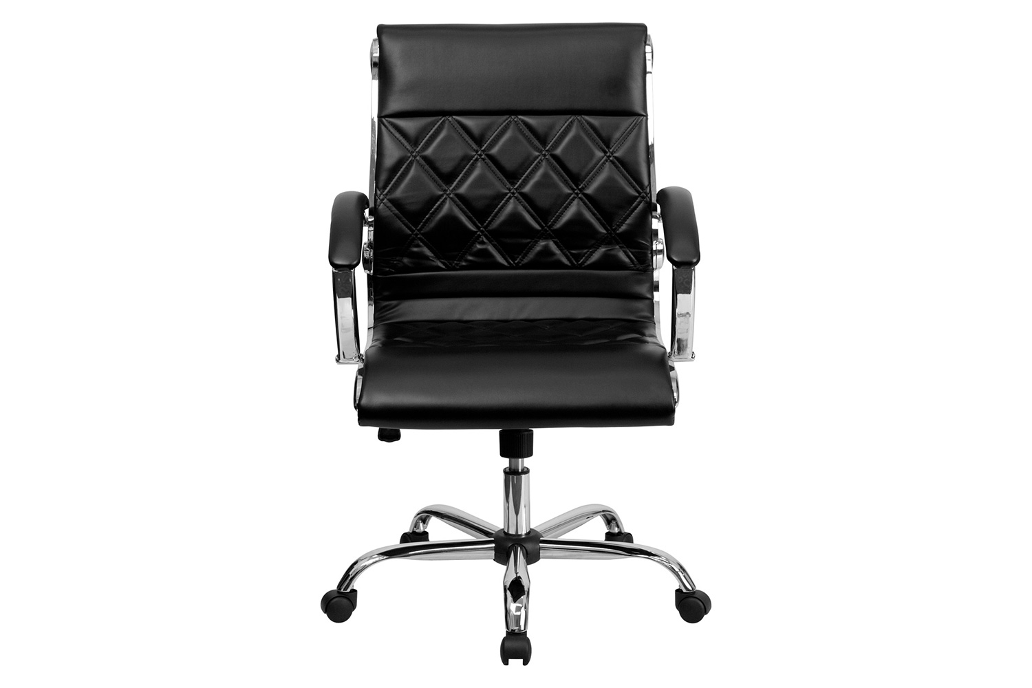 BLNK Merideth LeatherSoft Mid-Back Designer Quilted Executive Swivel Office Chair with Chrome Base and Arms - Black