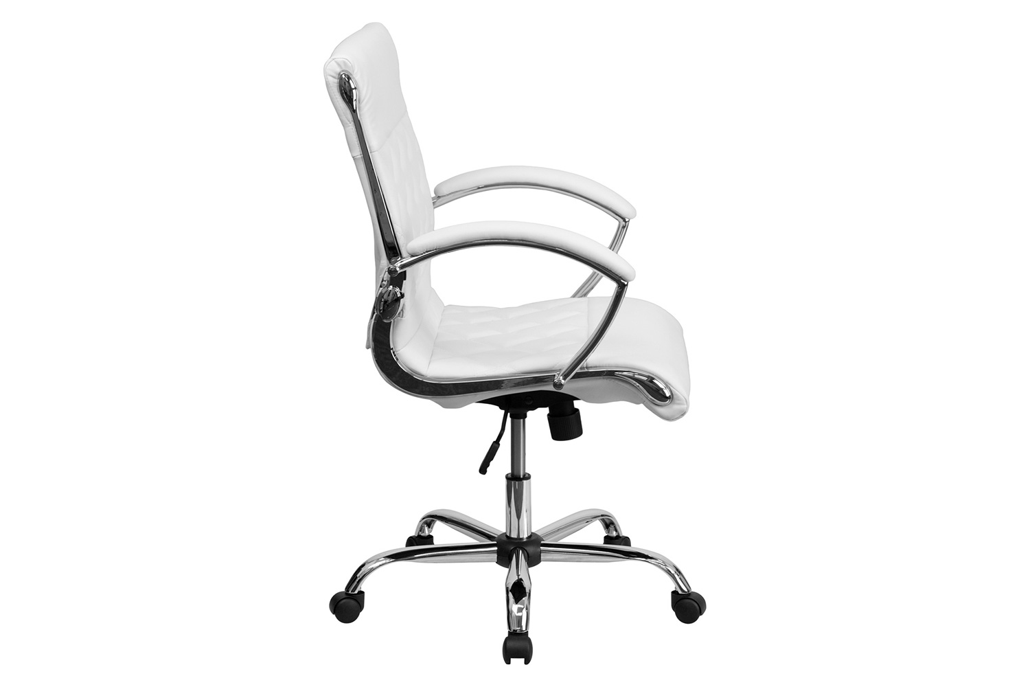BLNK Merideth LeatherSoft Mid-Back Designer Quilted Executive Swivel Office Chair with Chrome Base and Arms - White