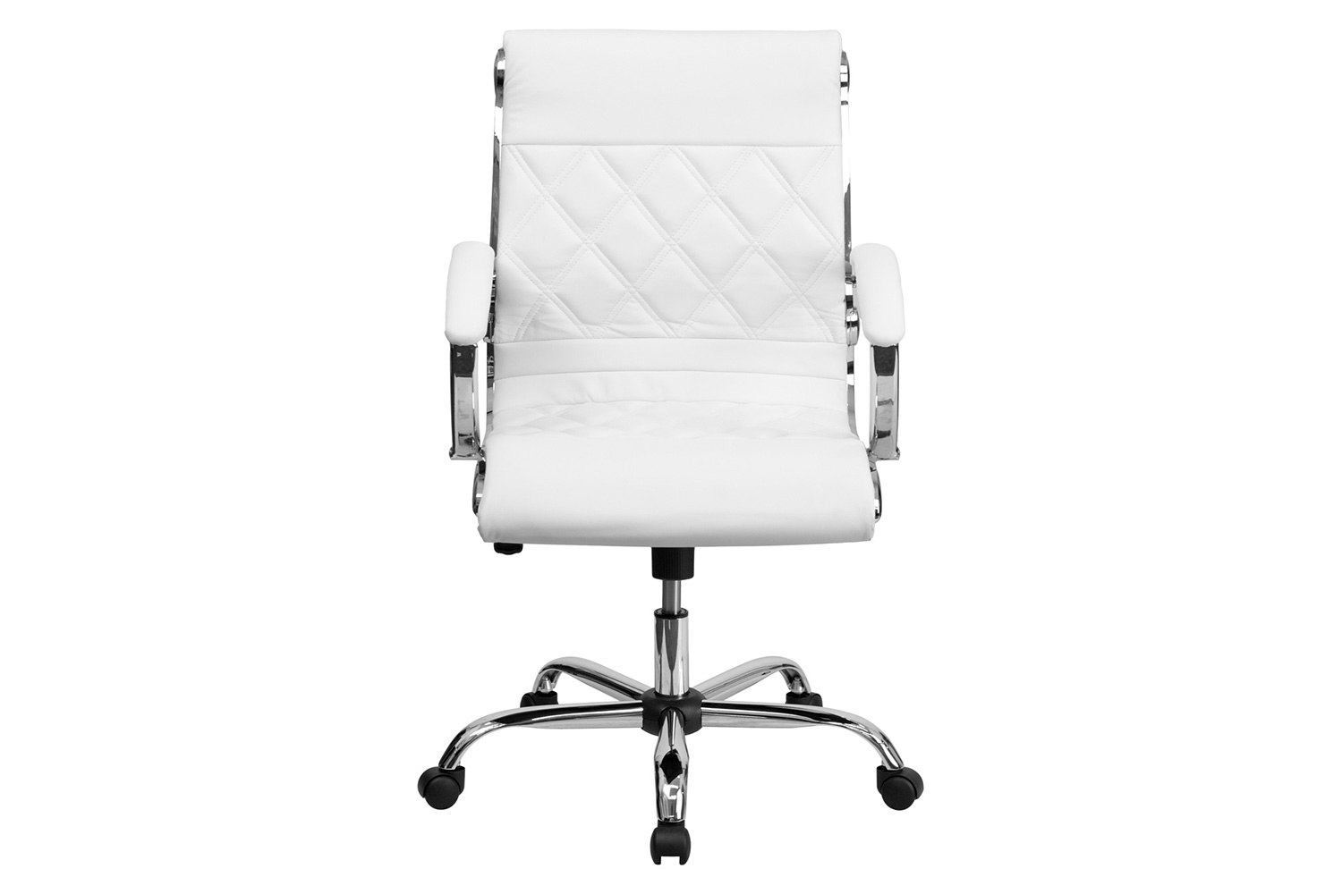 BLNK Merideth LeatherSoft Mid-Back Designer Quilted Executive Swivel Office Chair with Chrome Base and Arms - White