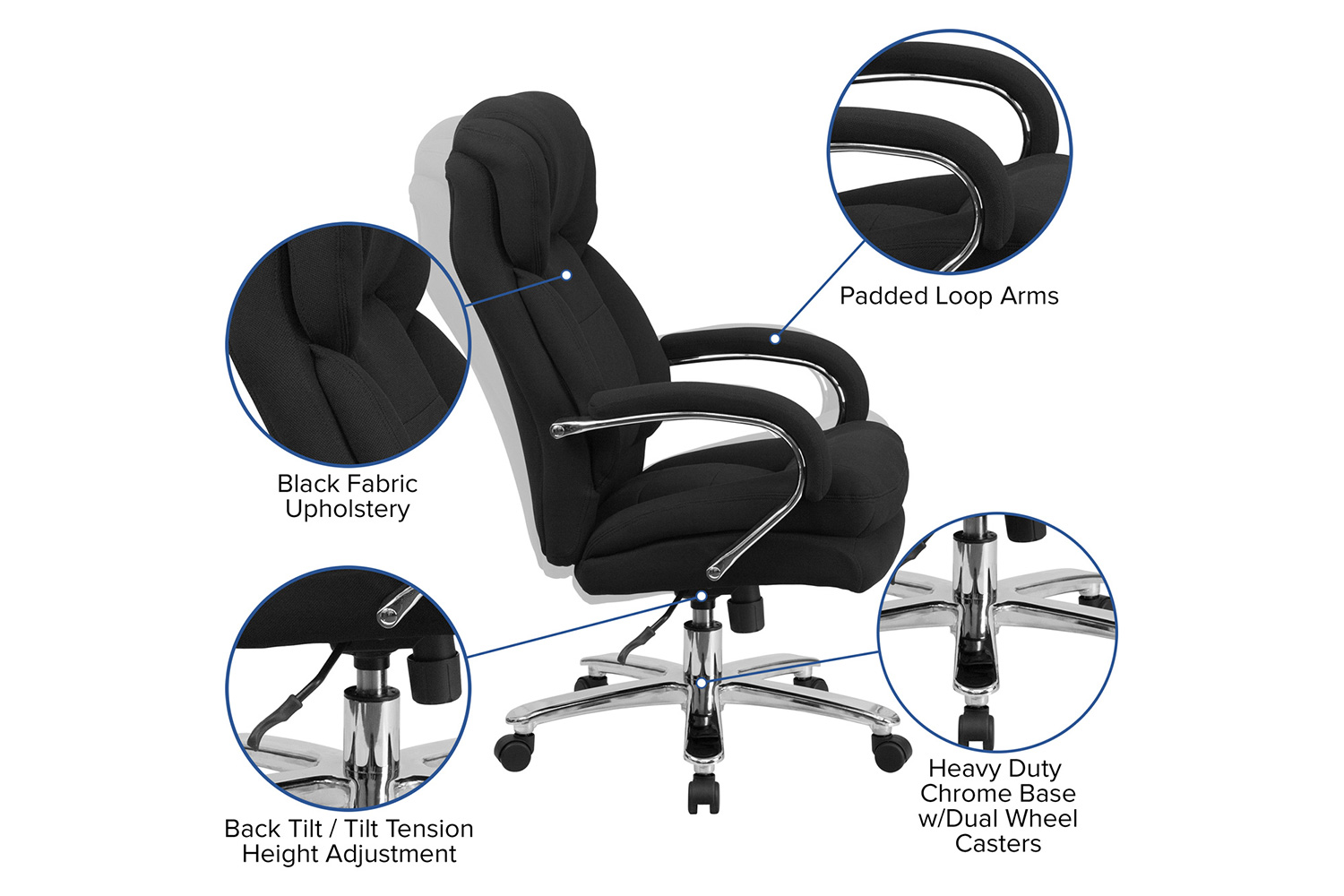 BLNK - HERCULES Series Fabric Executive Ergonomic Office Chair with Loop Arms