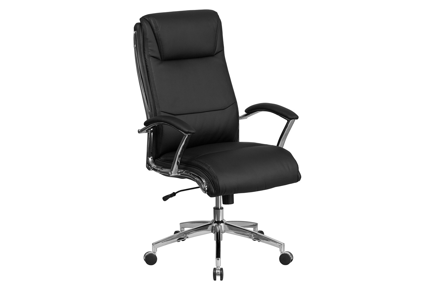 BLNK Rebecca LeatherSoft High-Back Designer Smooth Upholstered Executive Swivel Office Chair with Chrome Base and Arms - Black