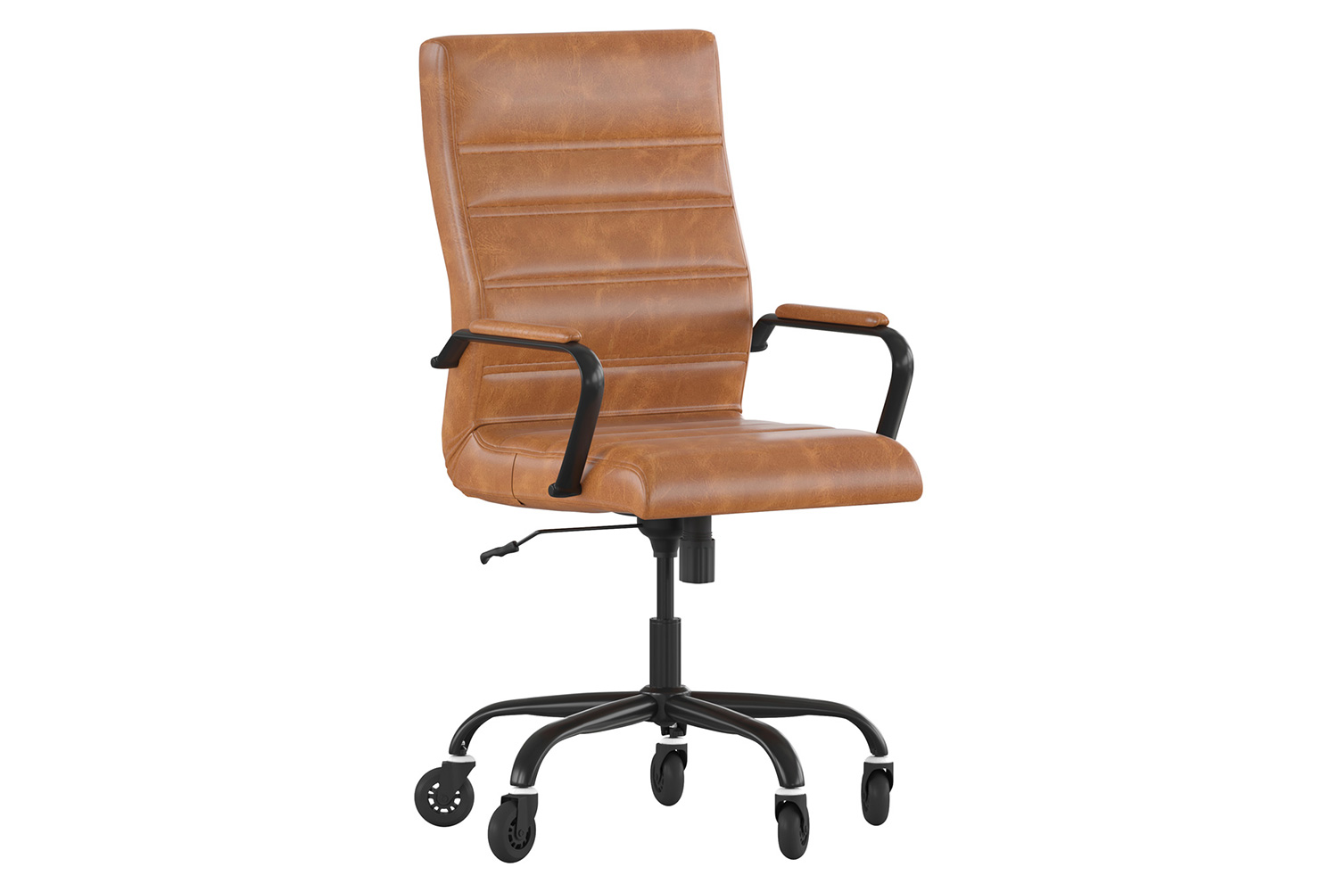 BLNK Whitney LeatherSoft High-Back Executive Swivel Office Chair with Black Frame, Arms, and Transparent Roller Wheels - Brown