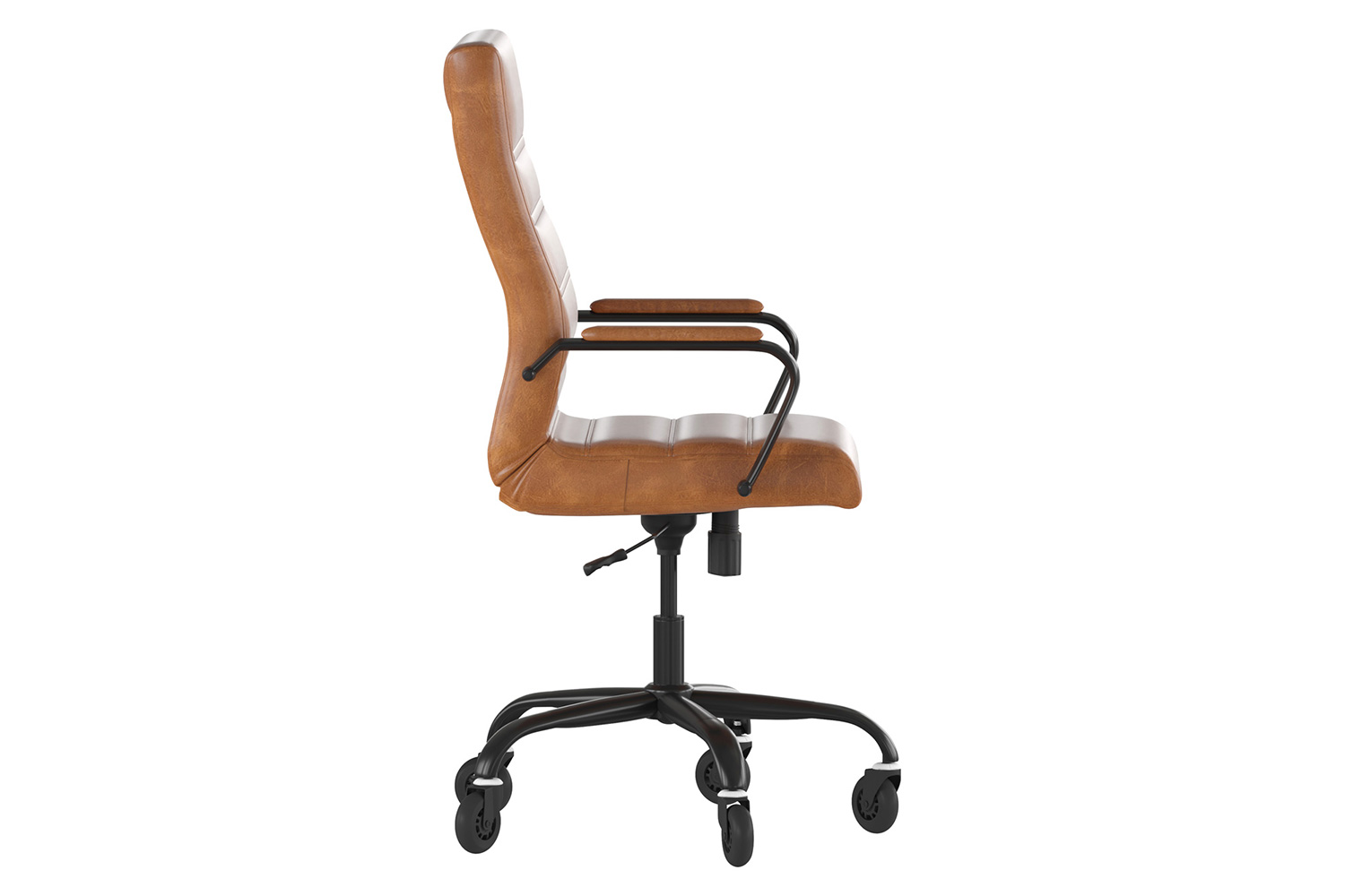 BLNK Whitney LeatherSoft High-Back Executive Swivel Office Chair with Black Frame, Arms, and Transparent Roller Wheels - Brown