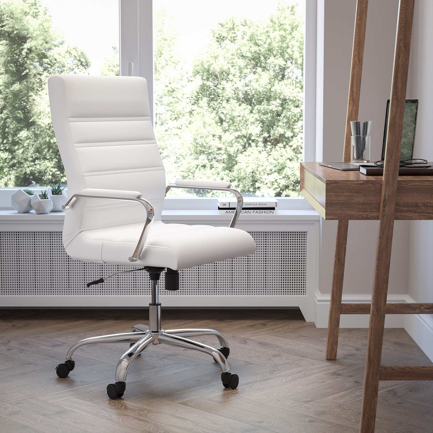 BLNK - Whitney LeatherSoft High-Back Executive Swivel Office Chair with Chrome Frame and Arms
