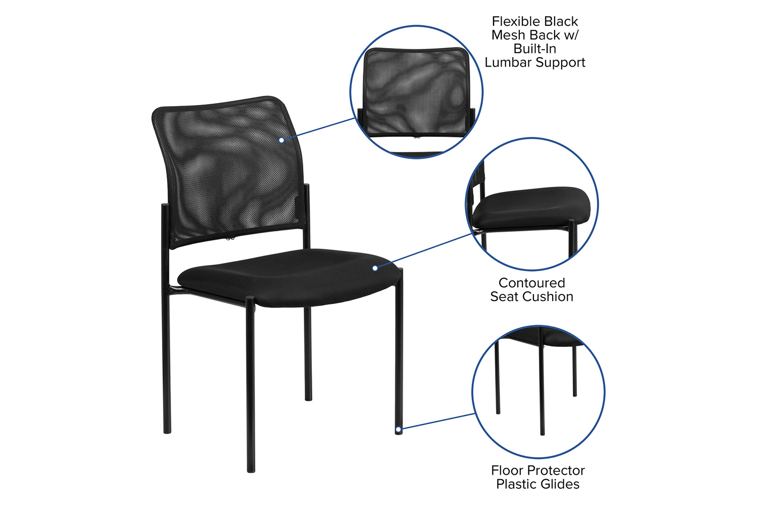 BLNK Jana Comfort Black Mesh Stackable Steel Side Chair