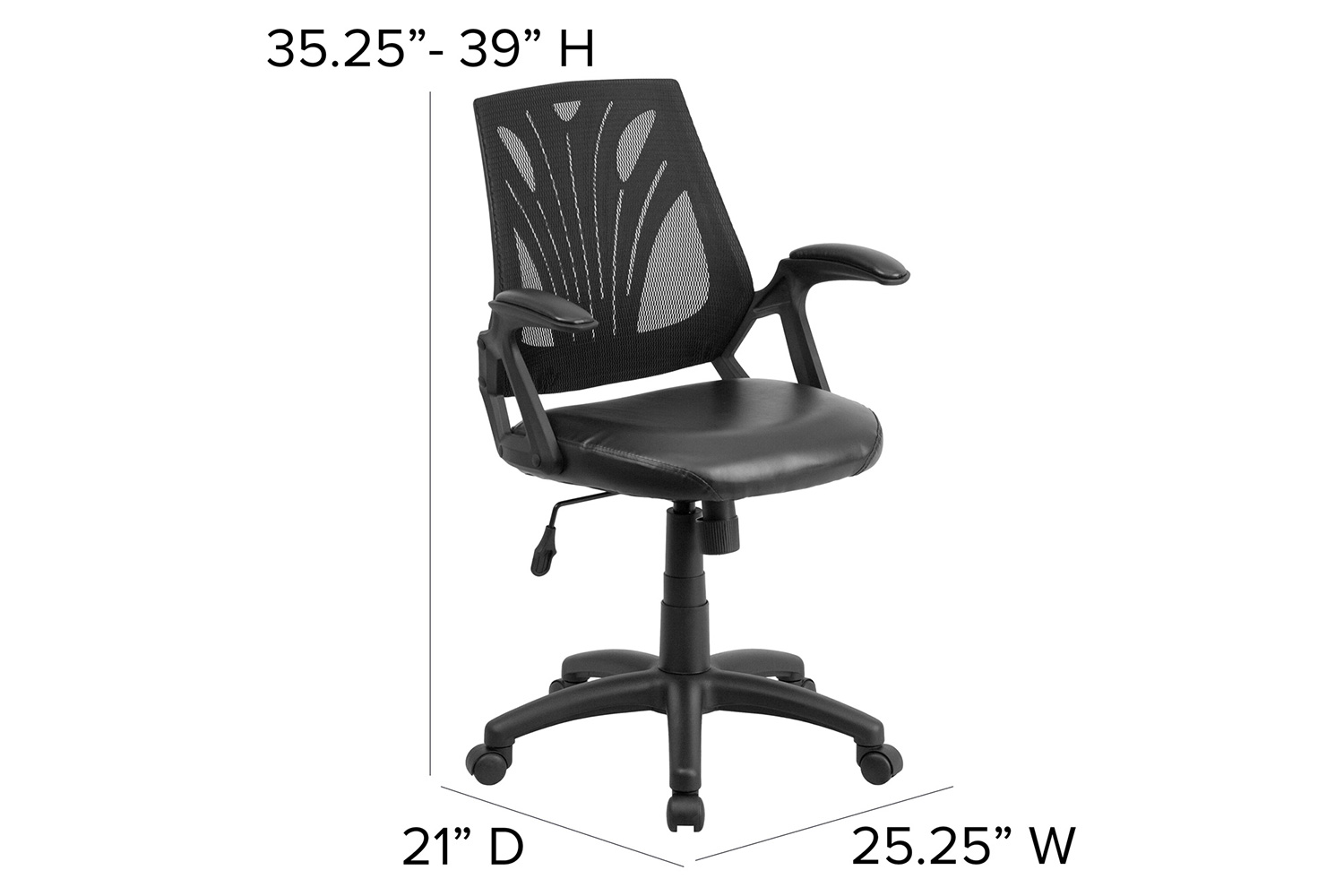 BLNK Sam Mid-Back Mesh Swivel Task Office Chair with Open Arms - LeatherSoft