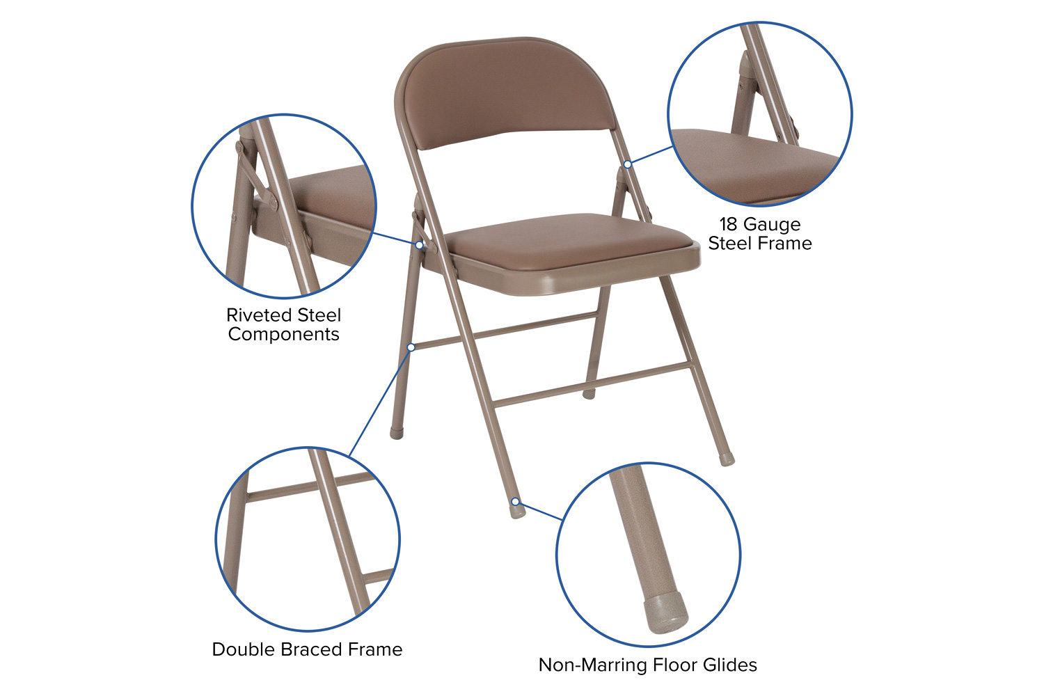 BLNK HERCULES Series Vinyl Double Braced Folding Chair - Beige