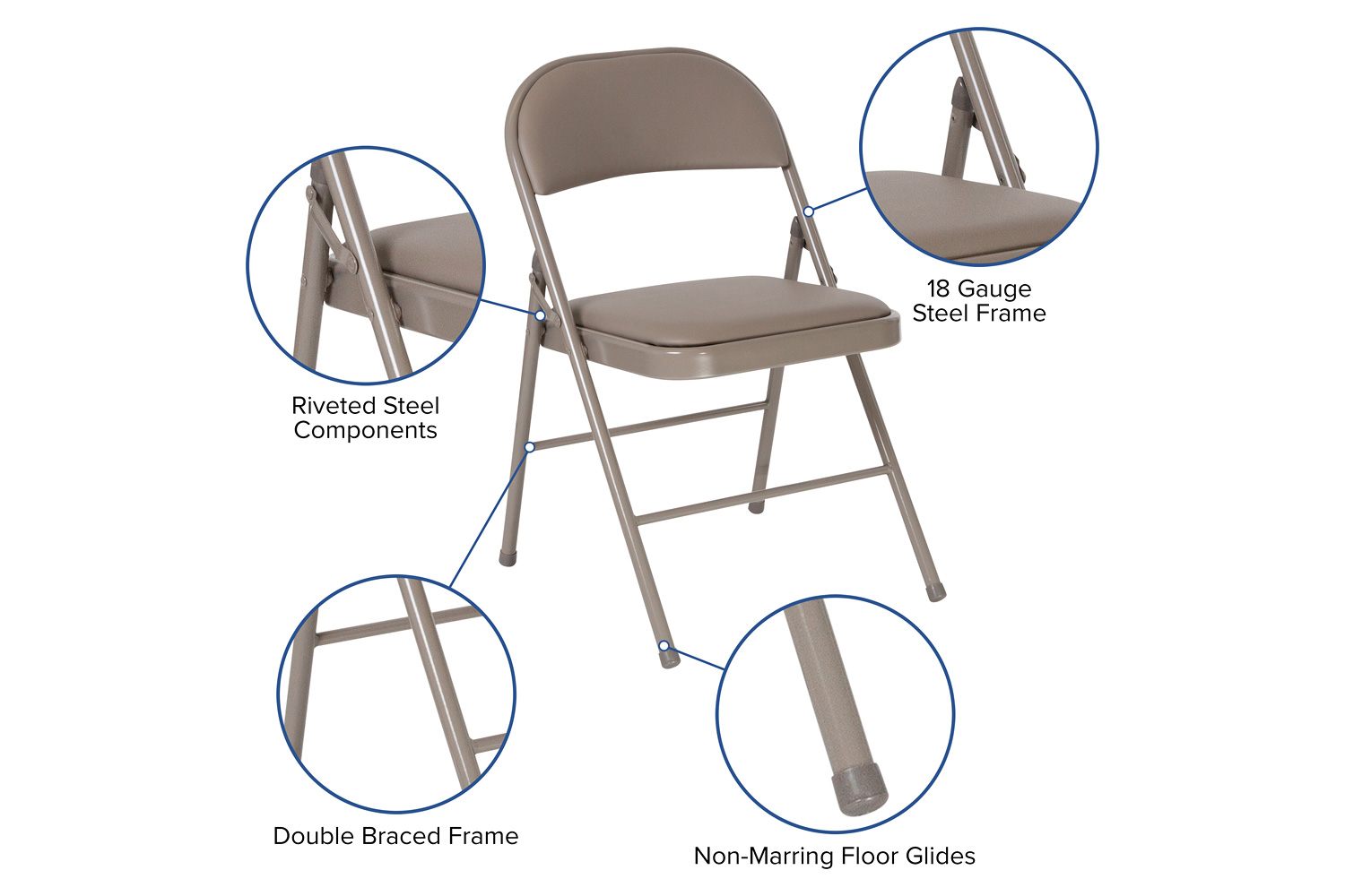 BLNK HERCULES Series Vinyl Double Braced Folding Chair - Gray