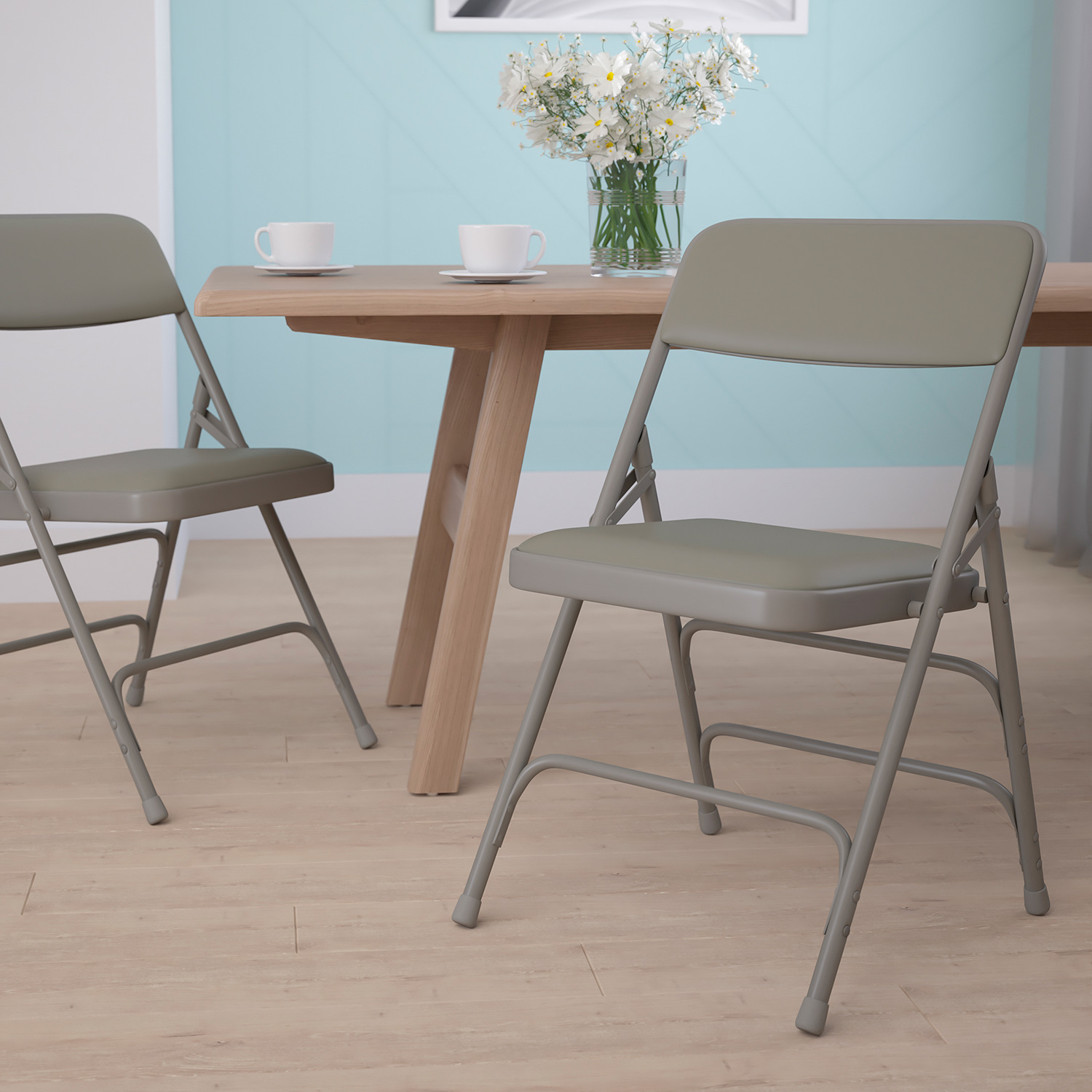 BLNK - HERCULES Series Vinyl Curved Triple Braced and Double Hinged Metal Folding Chair