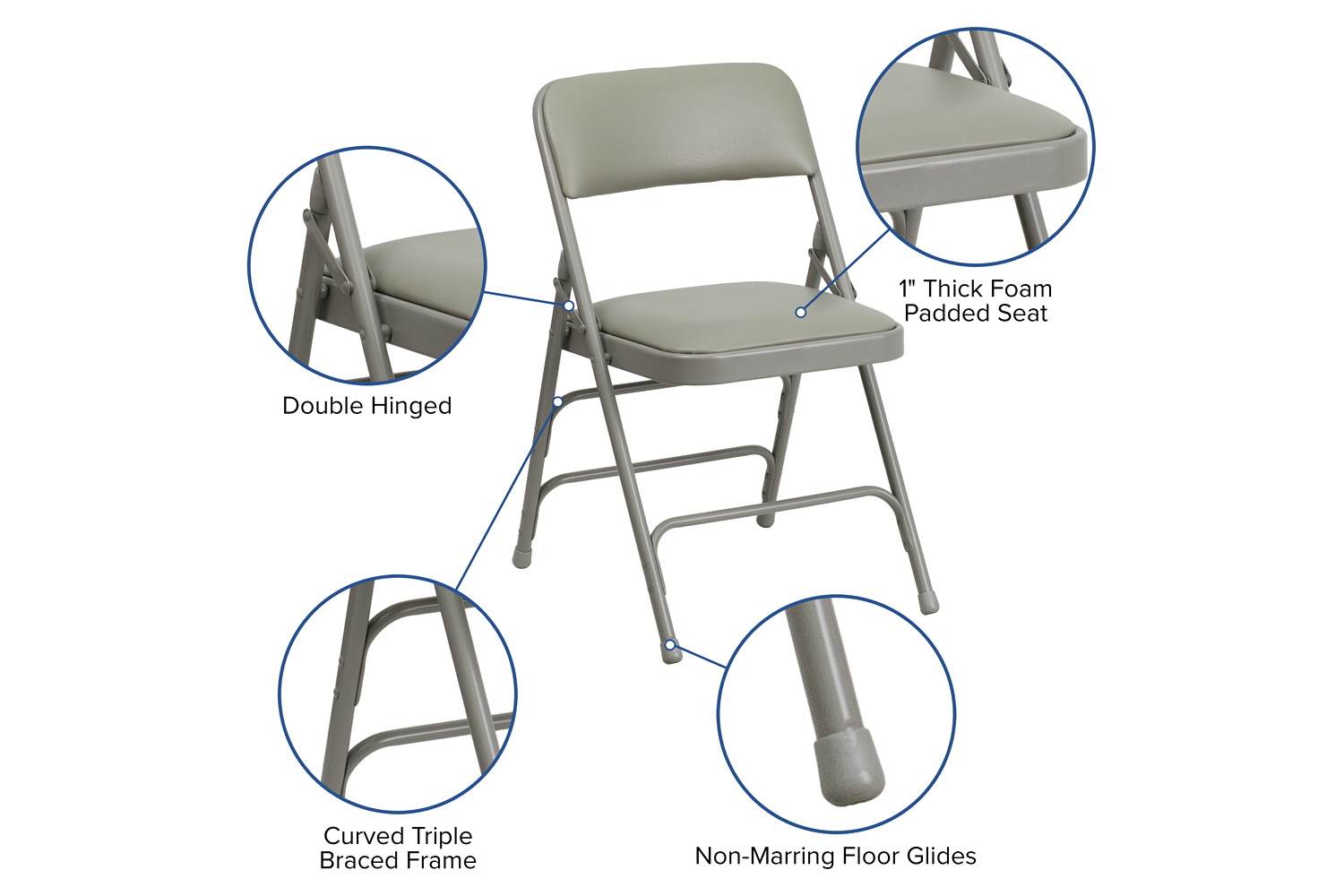 BLNK HERCULES Series Vinyl Curved Triple Braced and Double Hinged Metal Folding Chair - Gray
