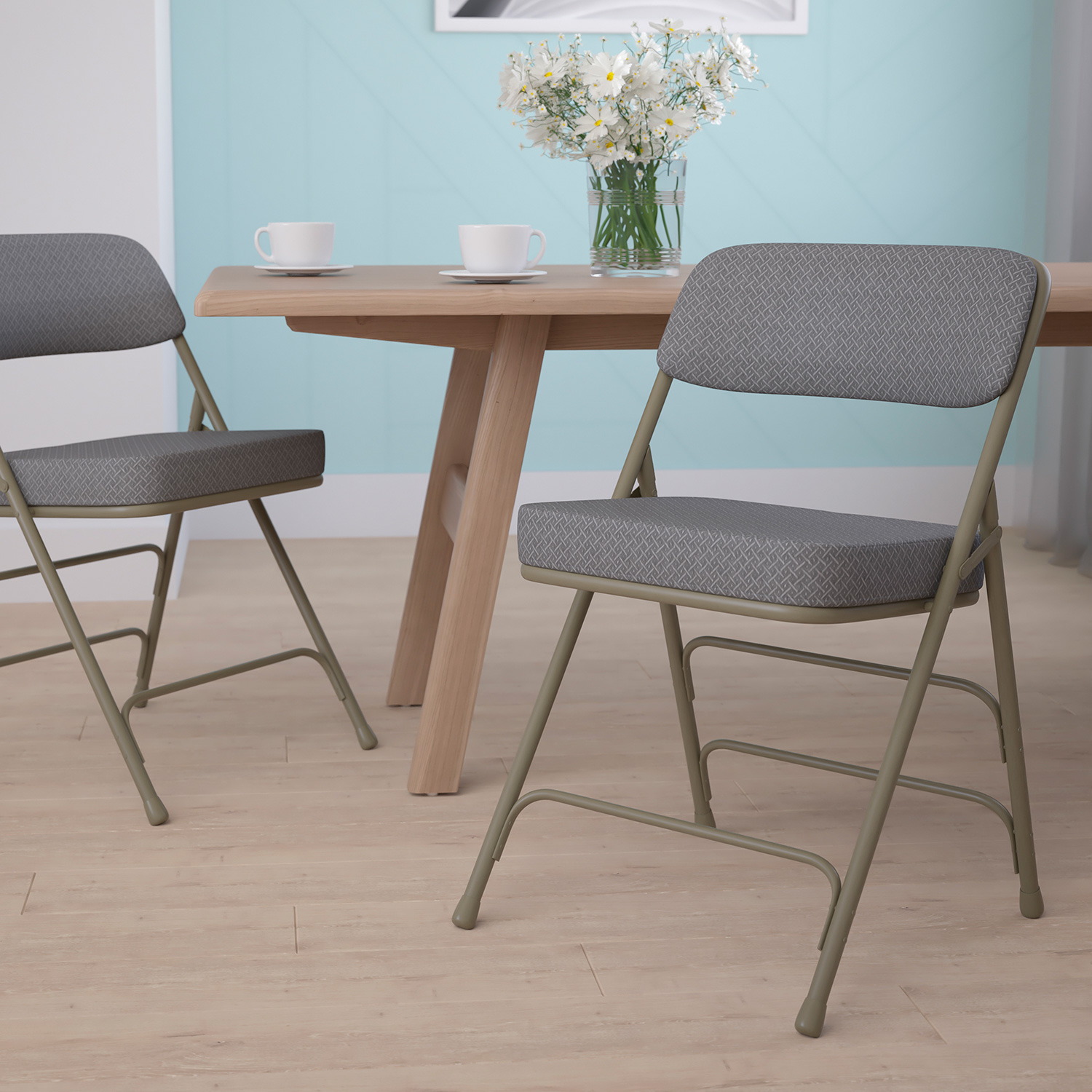 BLNK - HERCULES Series Style 2 Fabric Premium Curved Triple Braced and Double Hinged Metal Folding Chair