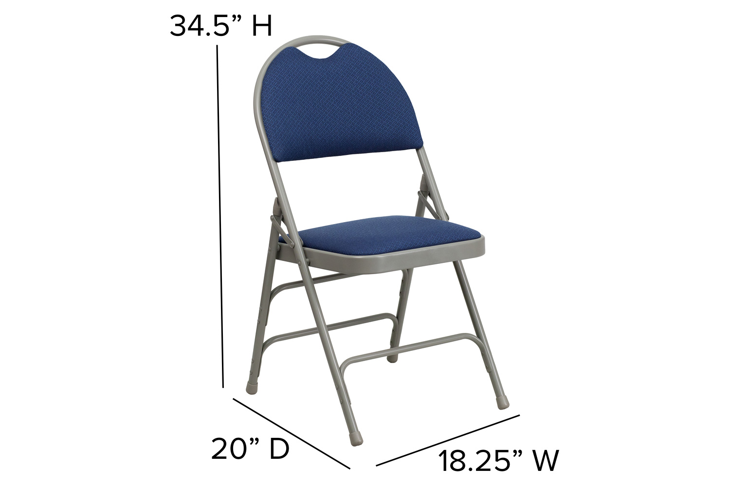 BLNK HERCULES Series Fabric Ultra-Premium Triple Braced Metal Folding Chair with Easy-Carry Handle - Navy