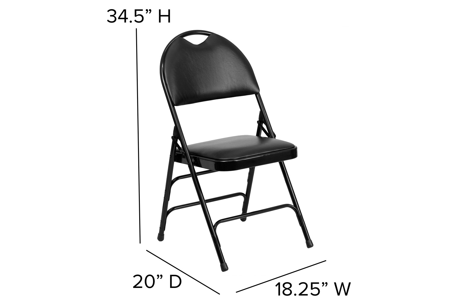 BLNK HERCULES Series Vinyl Ultra-Premium Triple Braced Metal Folding Chair with Easy-Carry Handle - Black