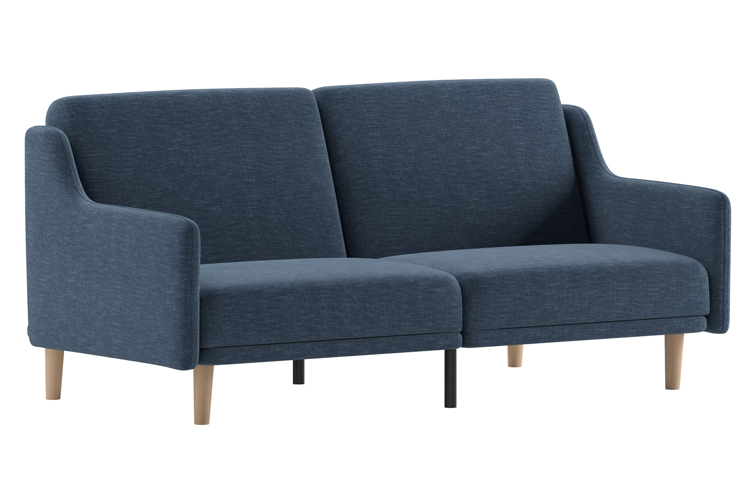 BLNK Delphine Faux Linen Premium Convertible Split Back Sofa Futon with Curved Armrests and Solid Wood Legs - Navy
