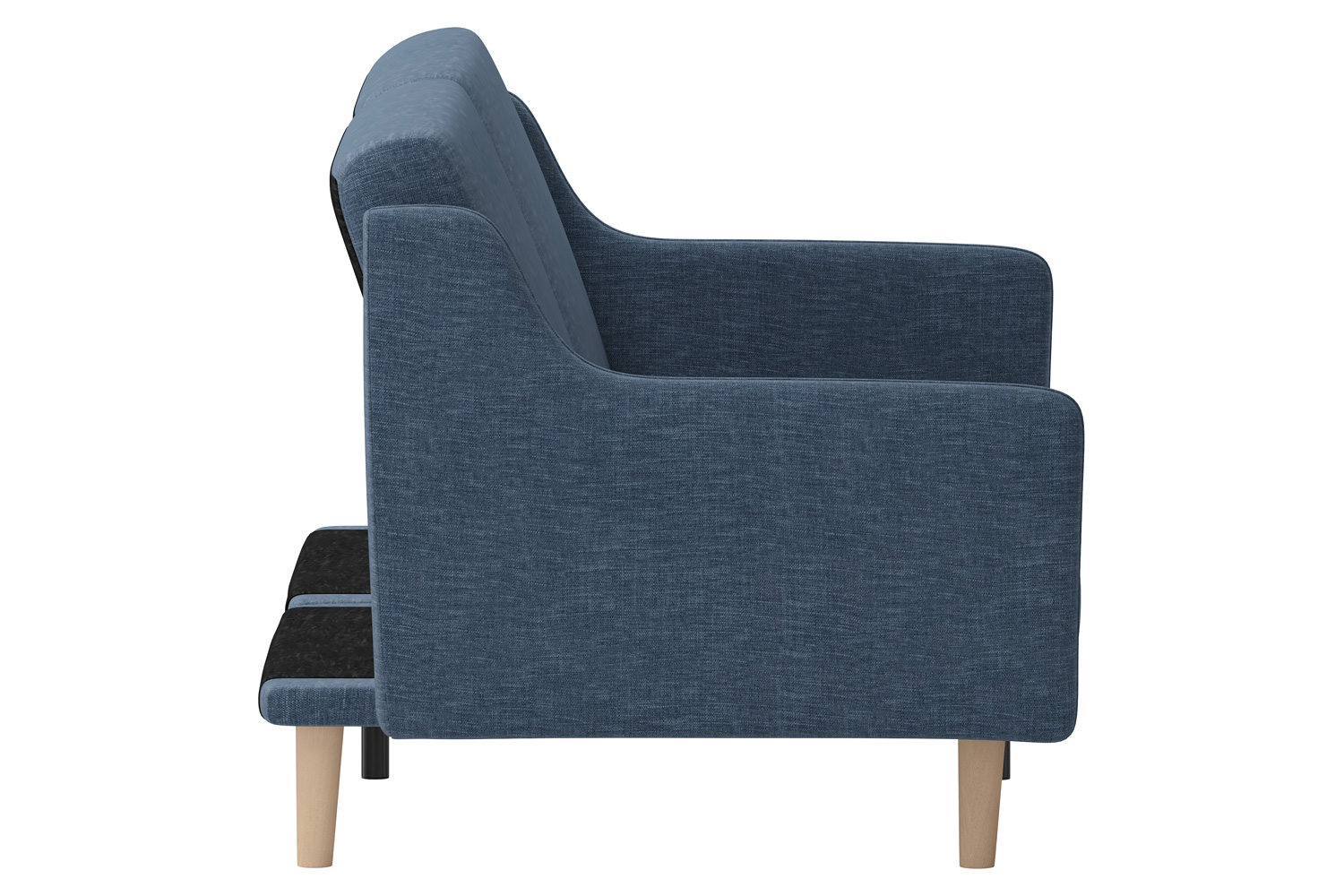 BLNK Delphine Faux Linen Premium Convertible Split Back Sofa Futon with Curved Armrests and Solid Wood Legs - Navy