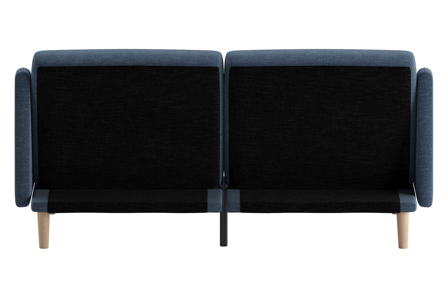 BLNK Delphine Faux Linen Premium Convertible Split Back Sofa Futon with Curved Armrests and Solid Wood Legs - Navy