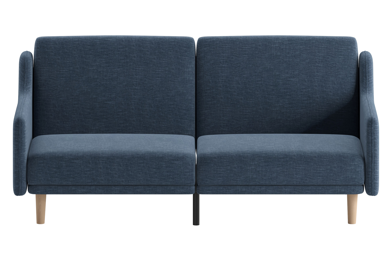 BLNK Delphine Faux Linen Premium Convertible Split Back Sofa Futon with Curved Armrests and Solid Wood Legs - Navy