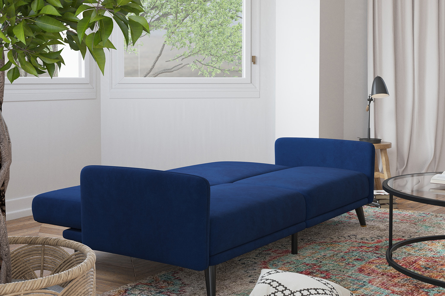 BLNK Sophia Velvet Premium Split Back Sofa Futon with Solid Wooden Legs - Navy