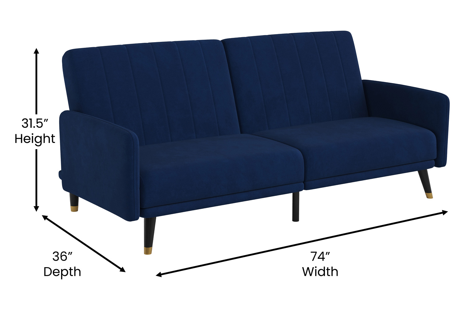 BLNK Sophia Velvet Premium Split Back Sofa Futon with Solid Wooden Legs - Navy