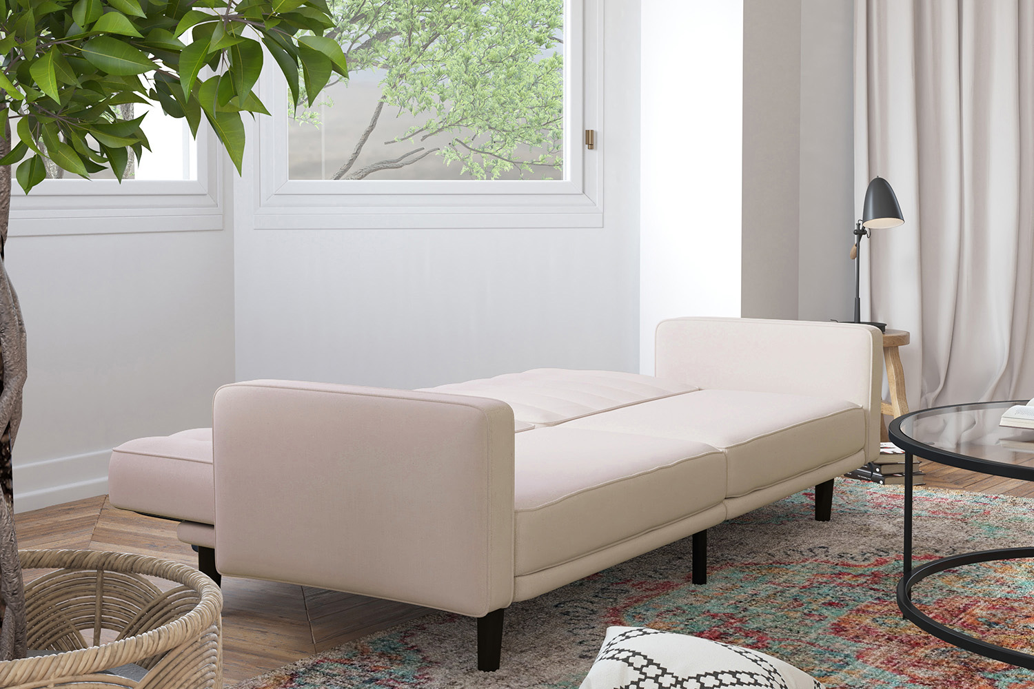BLNK Carter Faux Linen Premium Tufted Split Back Sofa Futon with Solid Wooden Legs - Stone