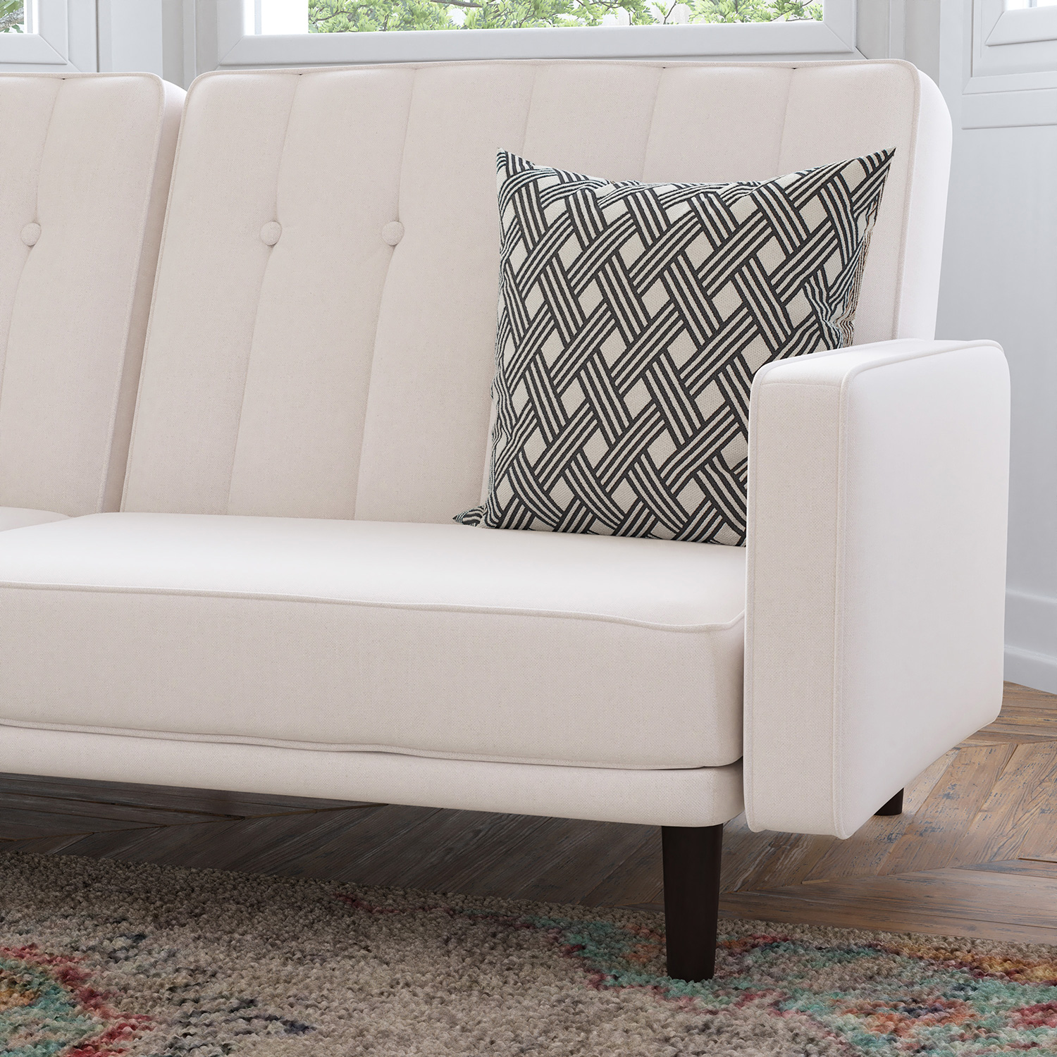 BLNK Carter Faux Linen Premium Tufted Split Back Sofa Futon with Solid Wooden Legs - Stone