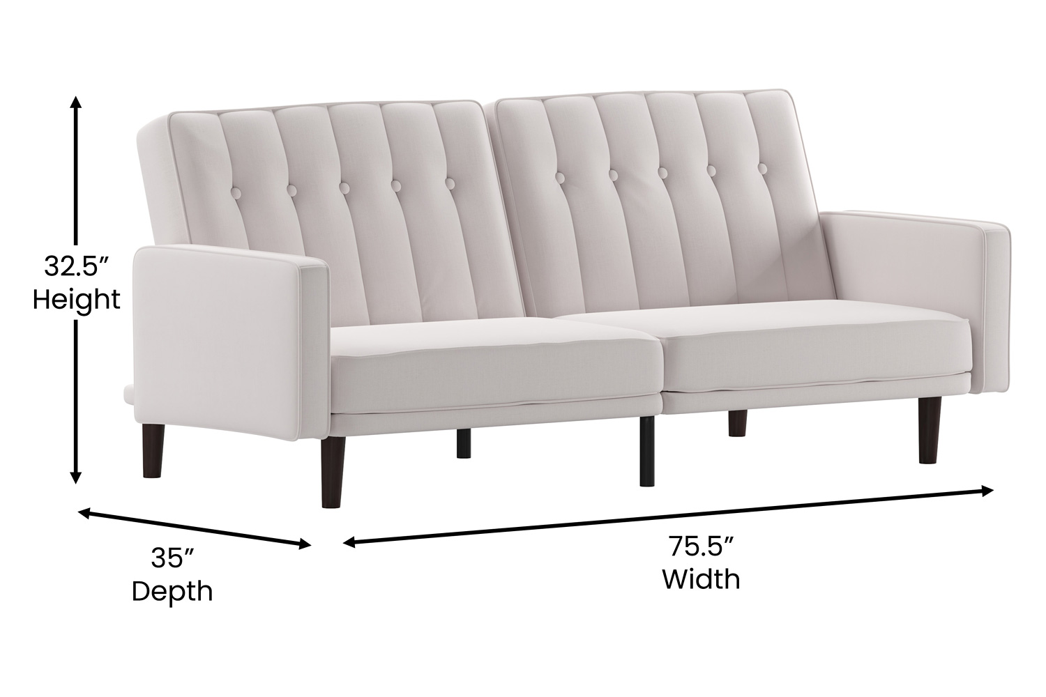BLNK Carter Faux Linen Premium Tufted Split Back Sofa Futon with Solid Wooden Legs - Stone