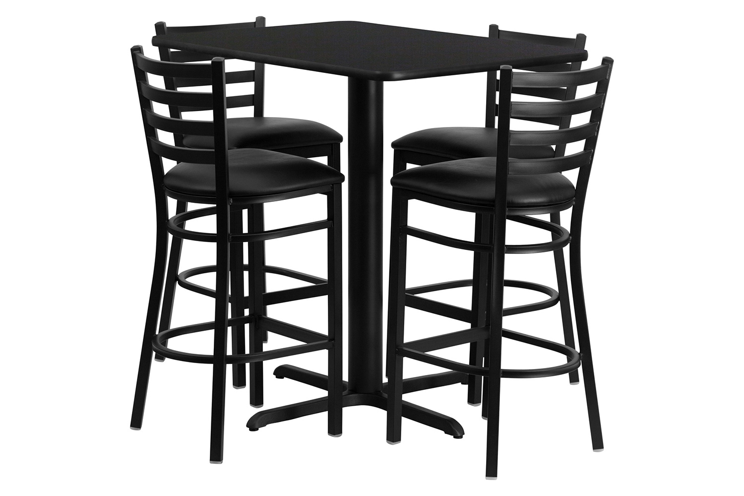 BLNK - Carlton Rectangular Laminate Table Set with 4 Ladder Back Metal Bar Stools with Black Vinyl Seat