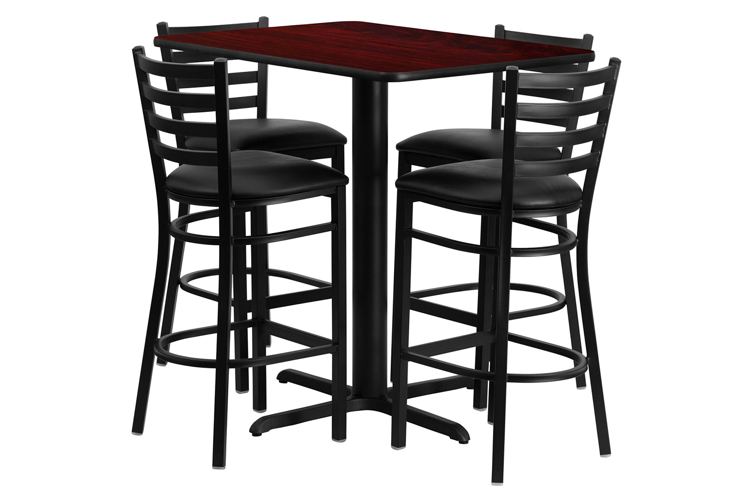 BLNK Carlton Rectangular Laminate Table Set with 4 Ladder Back Metal Bar Stools with Black Vinyl Seat - Mahogany