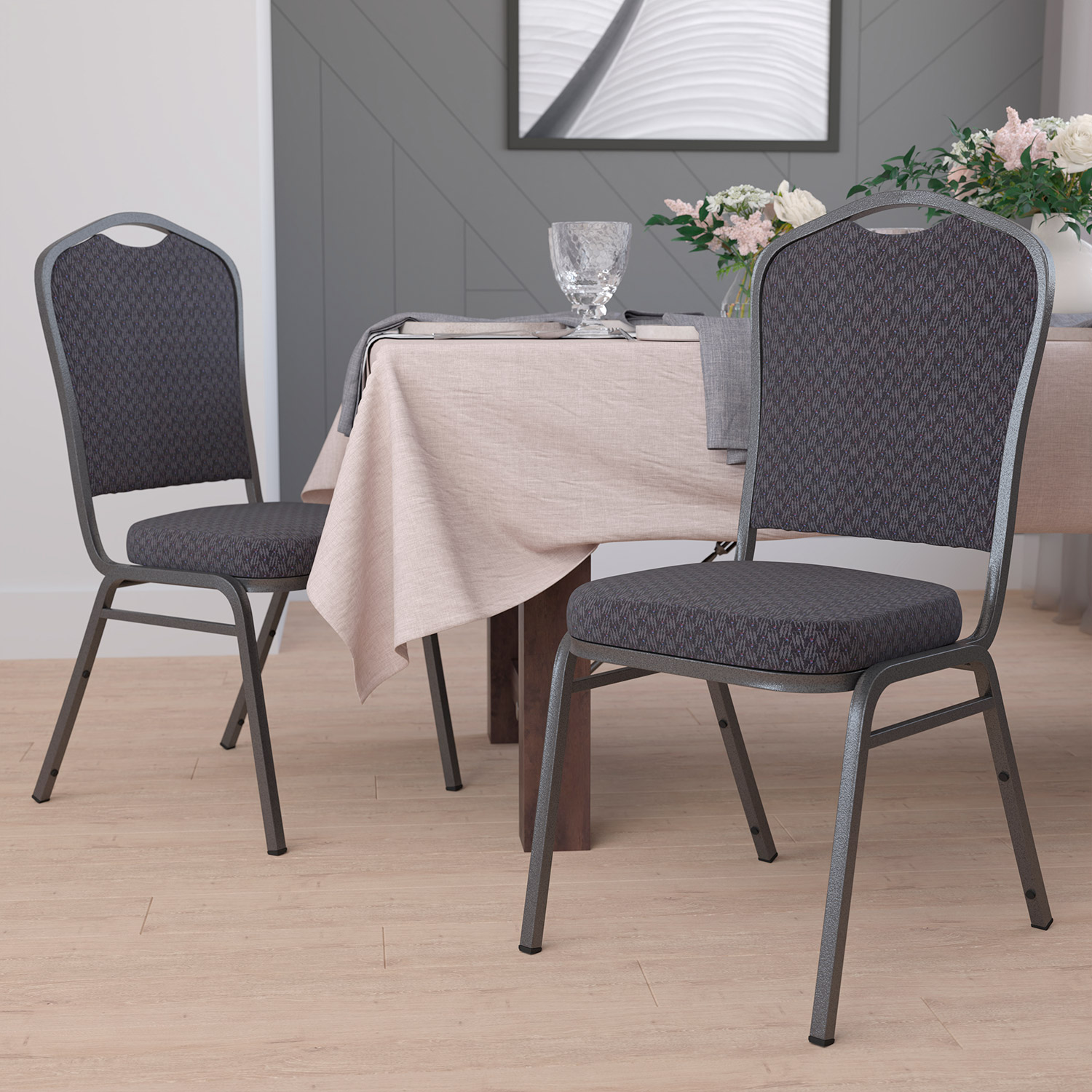 BLNK - HERCULES Series Fabric Crown Back Stacking Banquet Chair with Silver Vein Frame