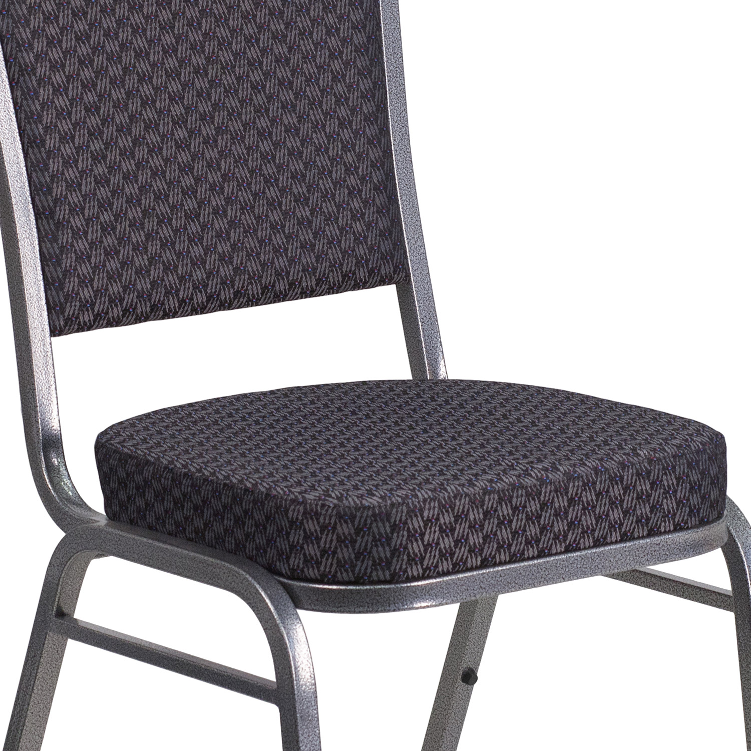 BLNK HERCULES Series Fabric Crown Back Stacking Banquet Chair with Silver Vein Frame - Black Patterned