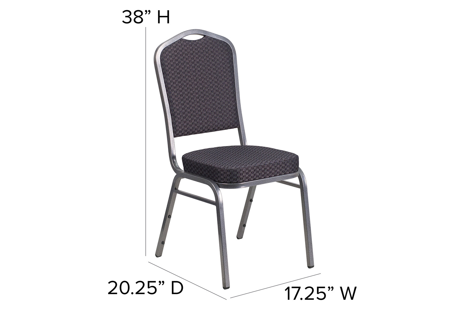 BLNK HERCULES Series Fabric Crown Back Stacking Banquet Chair with Silver Vein Frame - Black Patterned