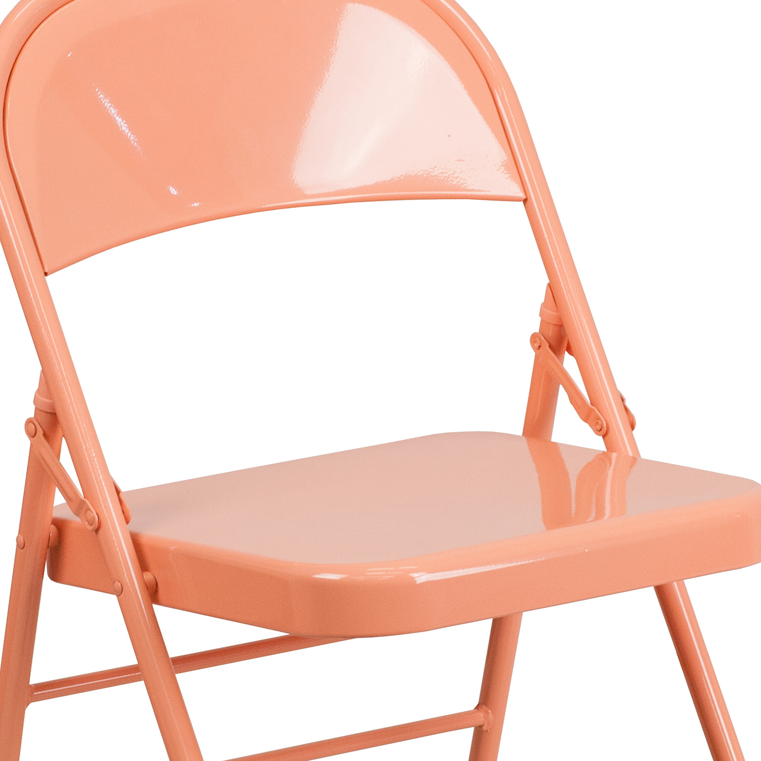 BLNK HERCULES COLORBURST Series Metal Triple Braced and Double Hinged Folding Chair - Sedona Coral