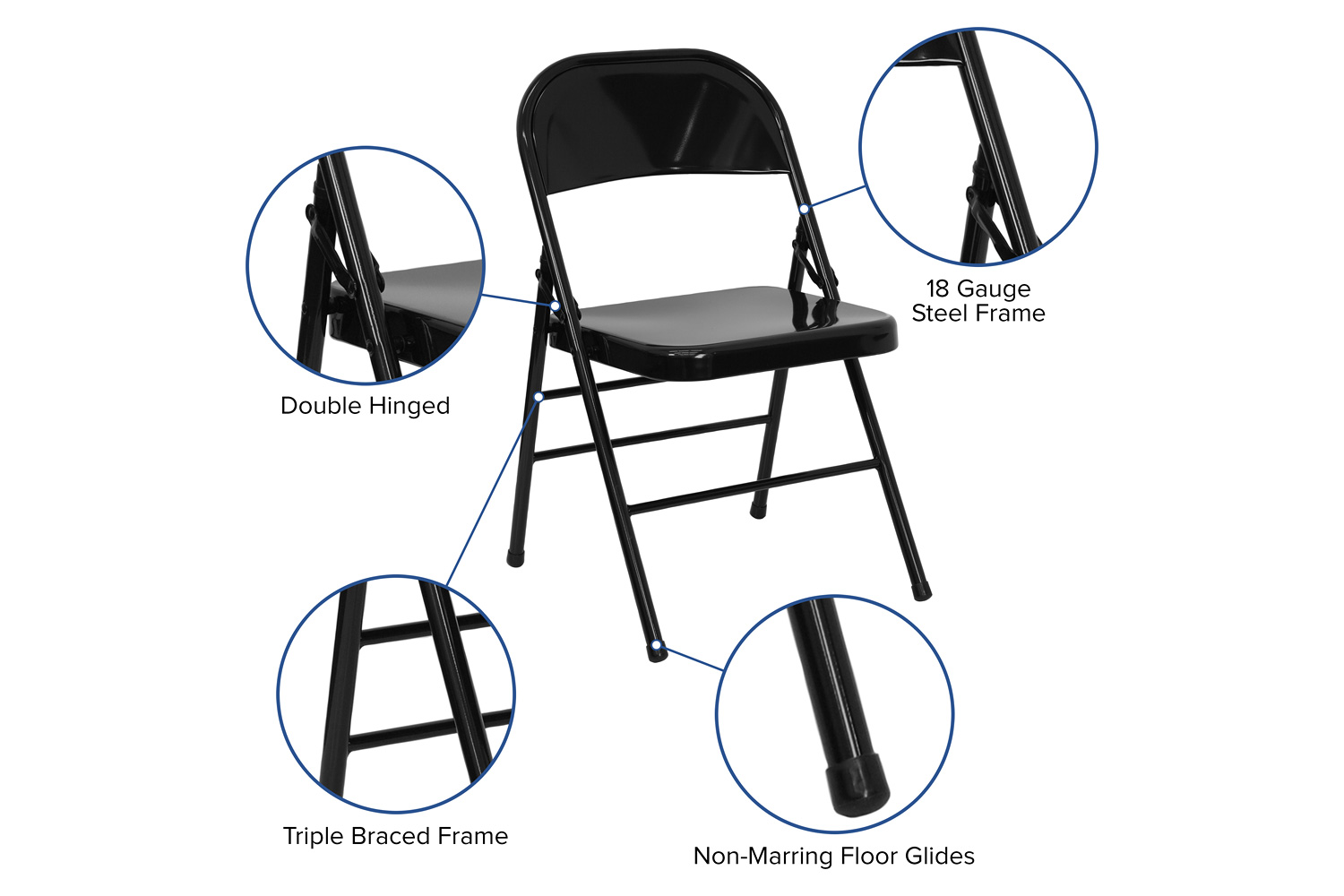 BLNK HERCULES Series Triple Braced and Double Hinged Metal Folding Chair - Black