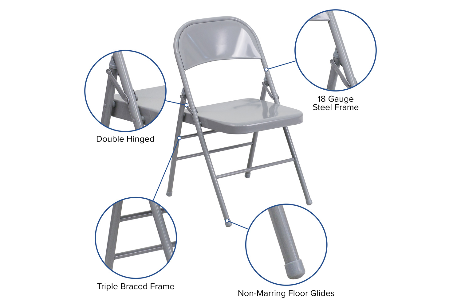 BLNK HERCULES Series Triple Braced and Double Hinged Metal Folding Chair - Gray