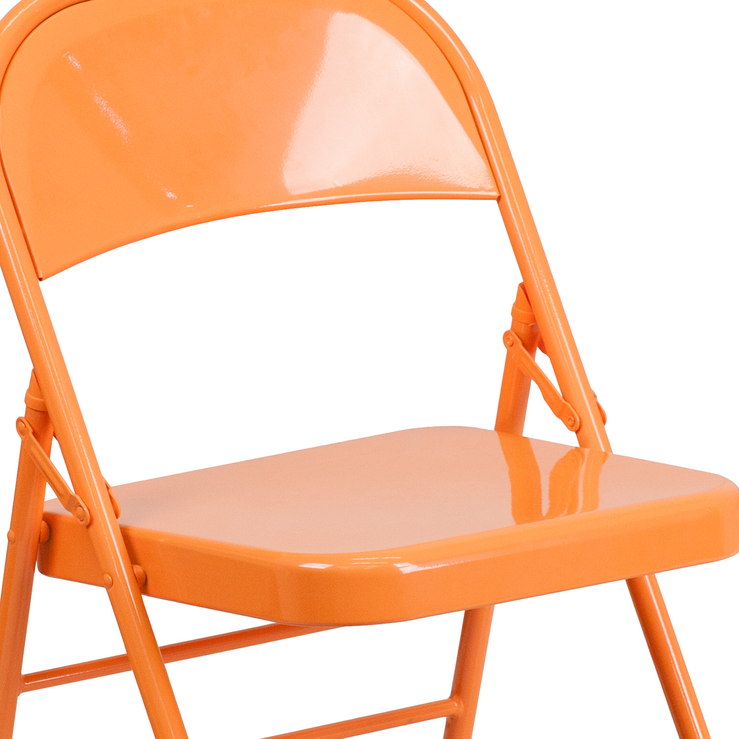 BLNK HERCULES COLORBURST Series Metal Triple Braced and Double Hinged Folding Chair - Orange Marmalade