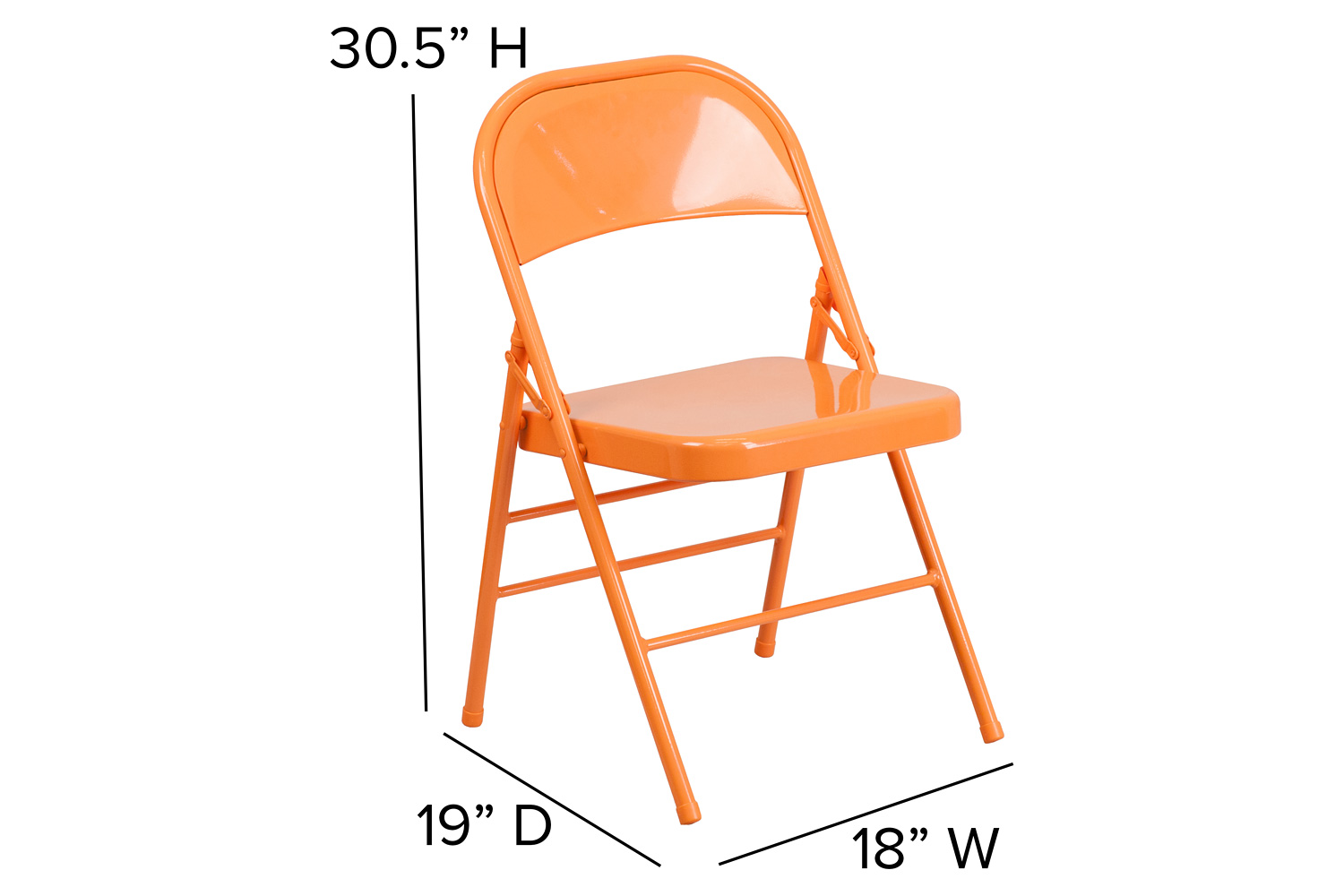 BLNK HERCULES COLORBURST Series Metal Triple Braced and Double Hinged Folding Chair - Orange Marmalade