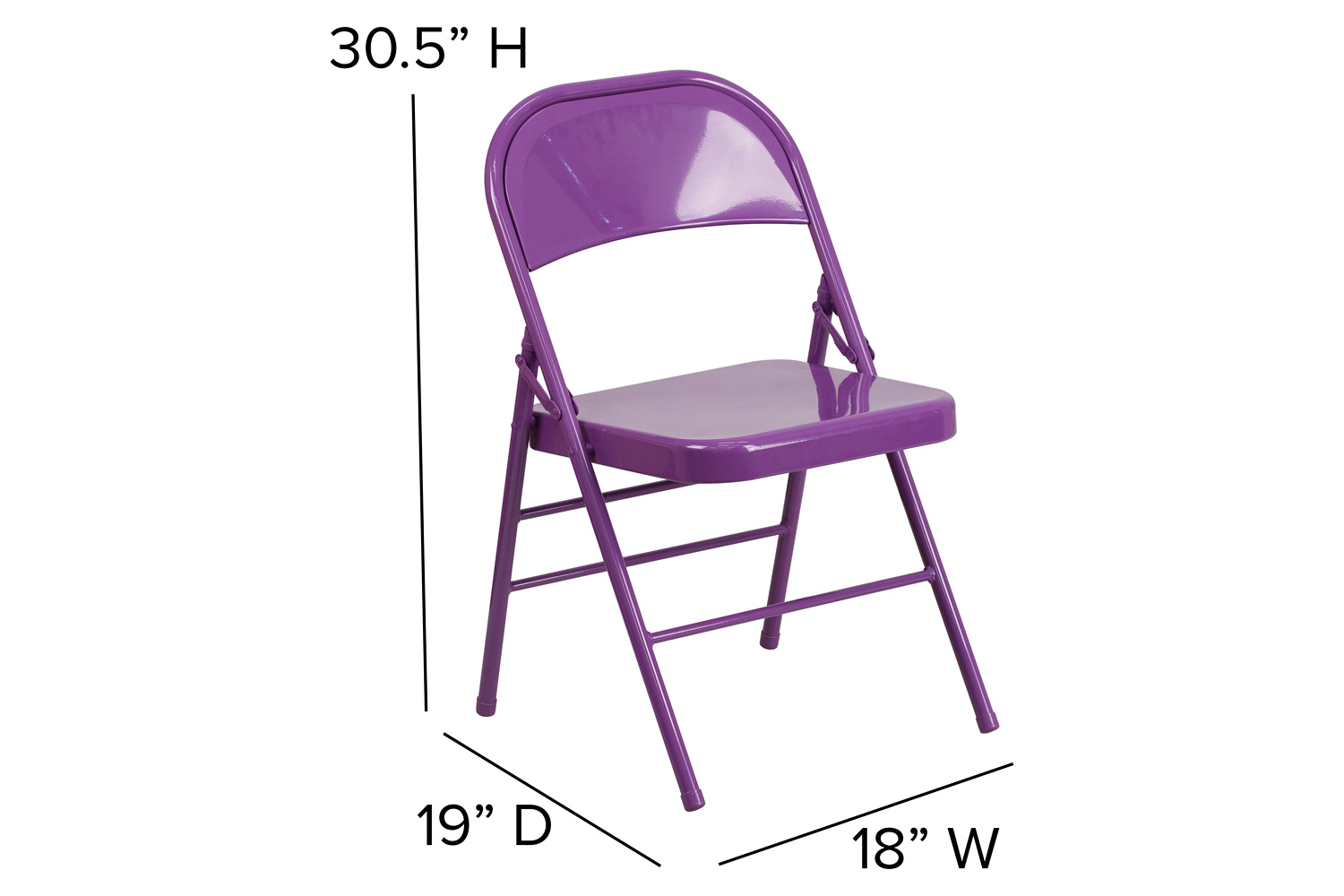 BLNK HERCULES COLORBURST Series Metal Triple Braced and Double Hinged Folding Chair - Impulsive Purple