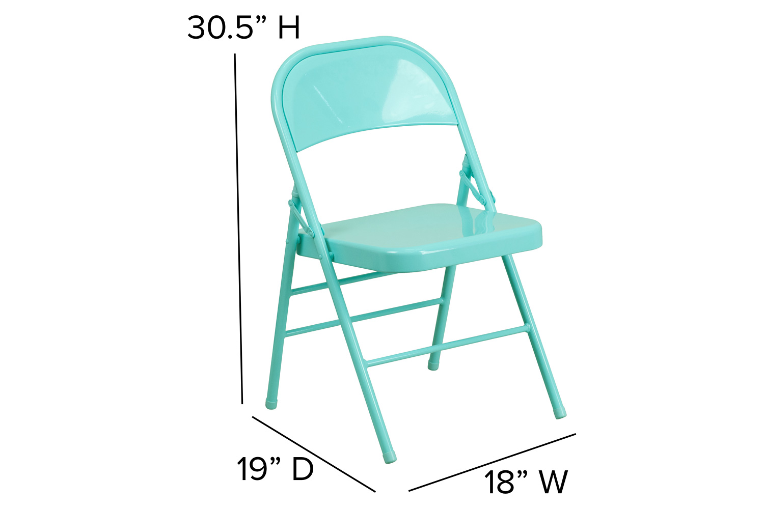 BLNK HERCULES COLORBURST Series Metal Triple Braced and Double Hinged Folding Chair - Tantalizing Teal