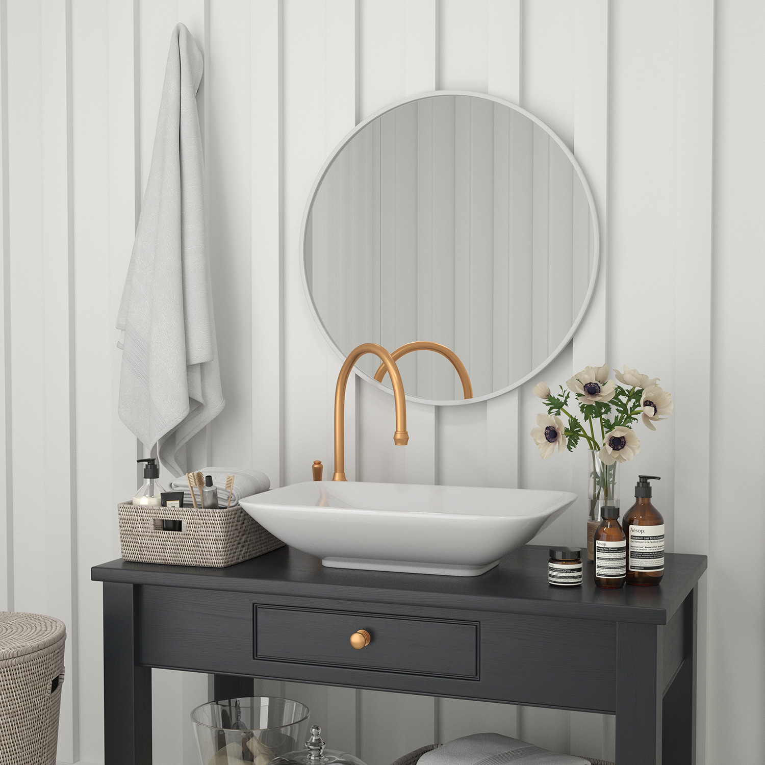 BLNK Julianne Style 2 Round Metal Framed Wall Mirror - Silver, 30"D