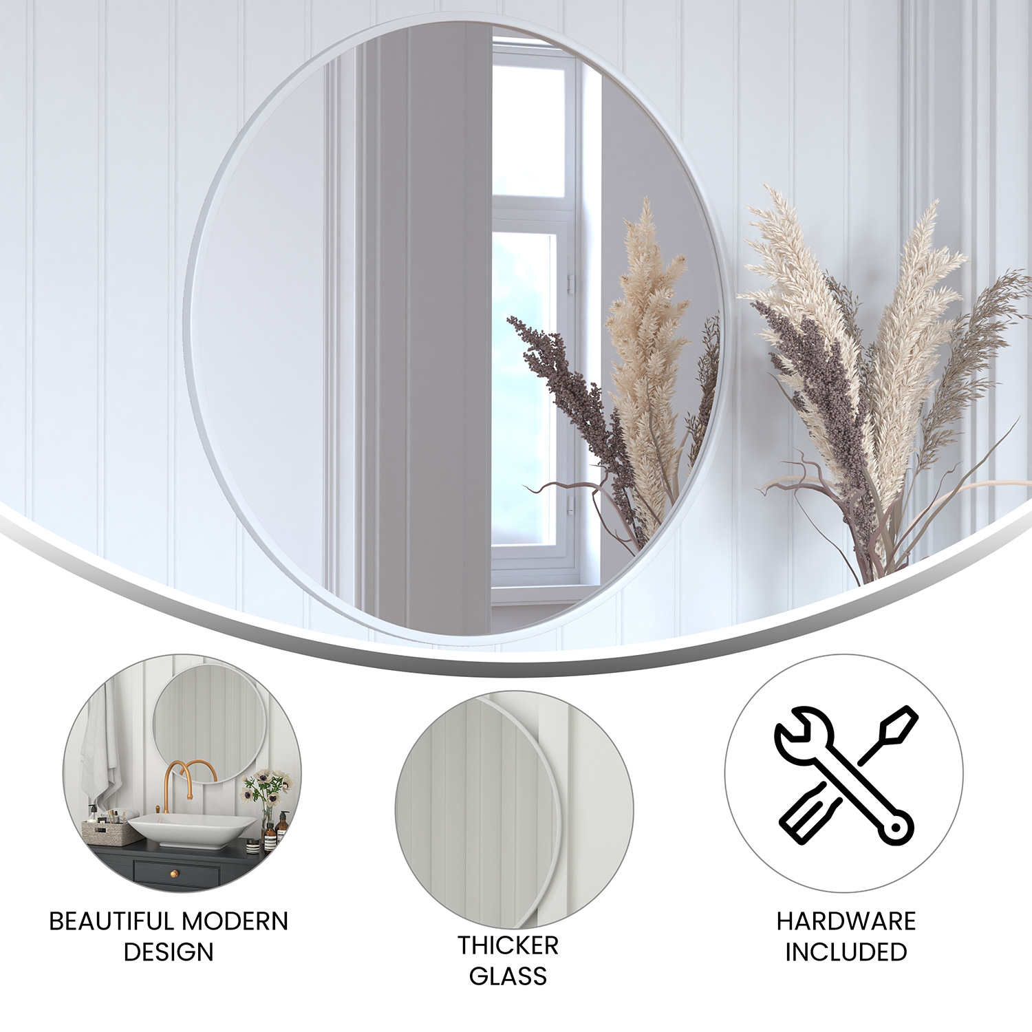 BLNK Julianne Style 2 Round Metal Framed Wall Mirror - Silver, 30"D
