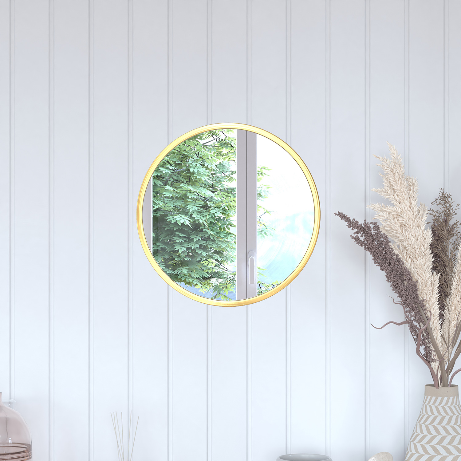 BLNK Julianne Style 2 Round Metal Framed Wall Mirror - Gold, 16"D