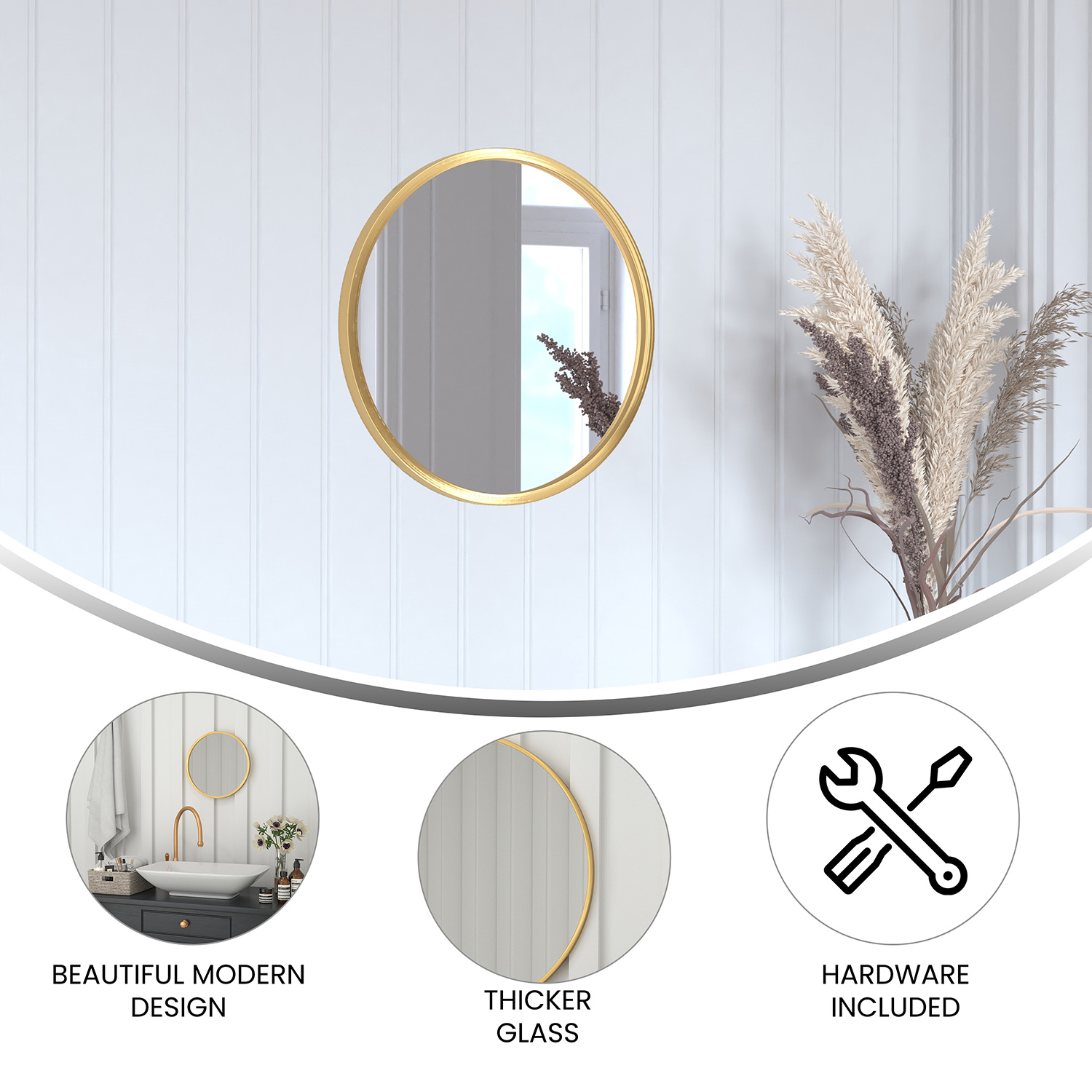BLNK Julianne Style 2 Round Metal Framed Wall Mirror - Gold, 16"D