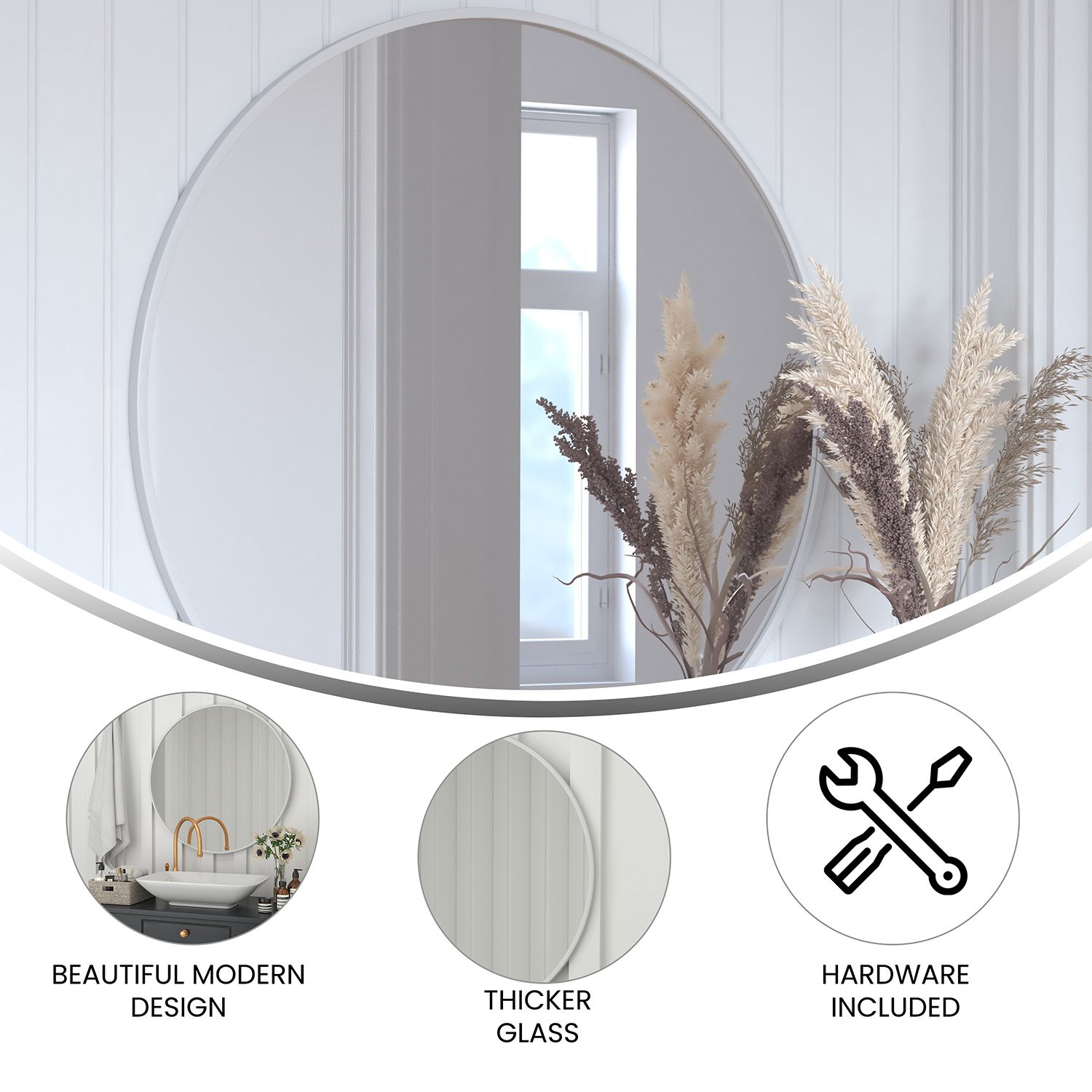 BLNK Julianne Style 2 Round Metal Framed Wall Mirror - Silver, 36"D