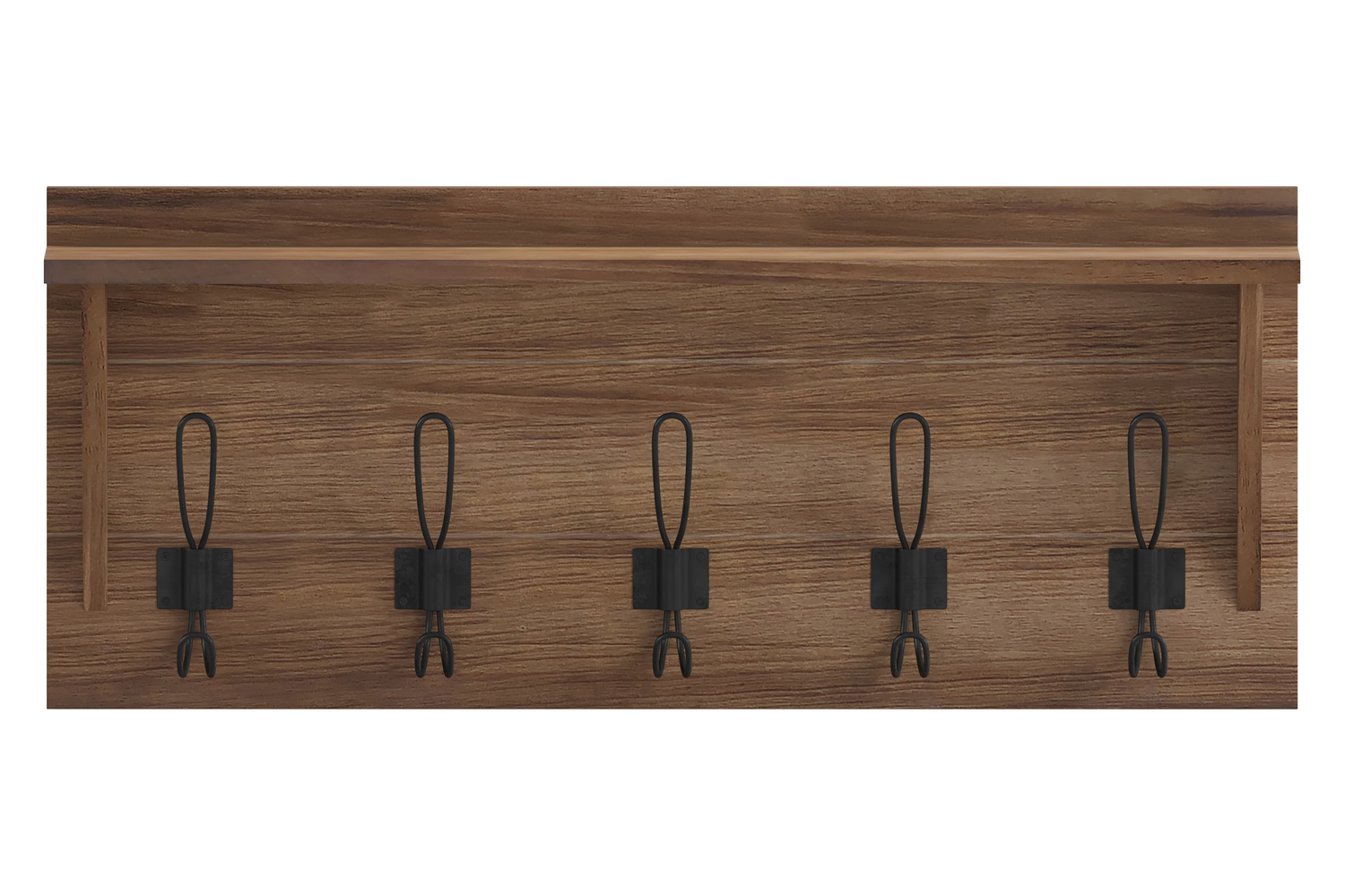 BLNK Daly Wall Mounted Solid Pine Wood Storage Rack with Upper Shelf and 5 Hooks - Rustic Brown
