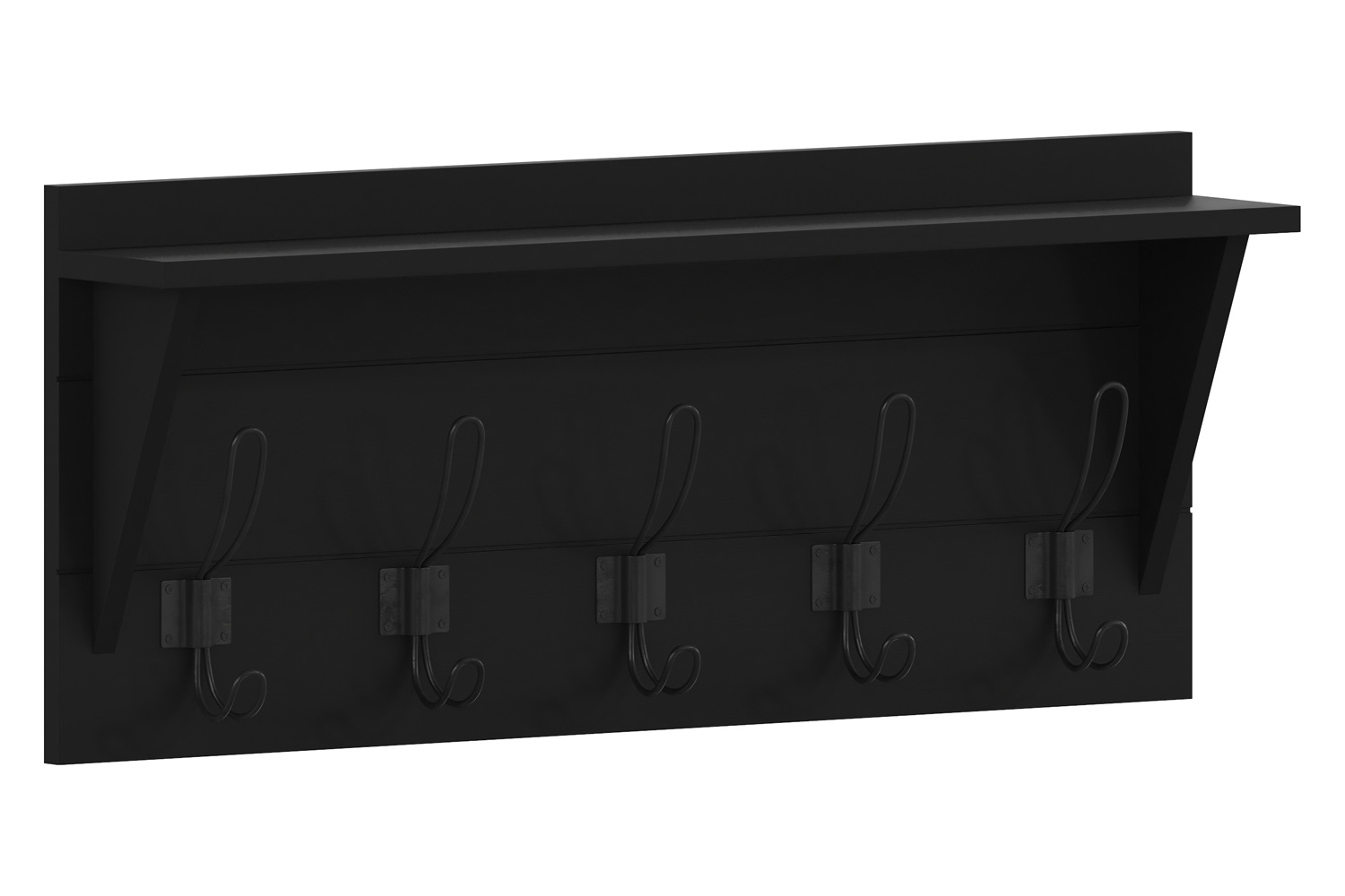BLNK Daly Wall Mounted Solid Pine Wood Storage Rack with Upper Shelf and 5 Hooks - Black