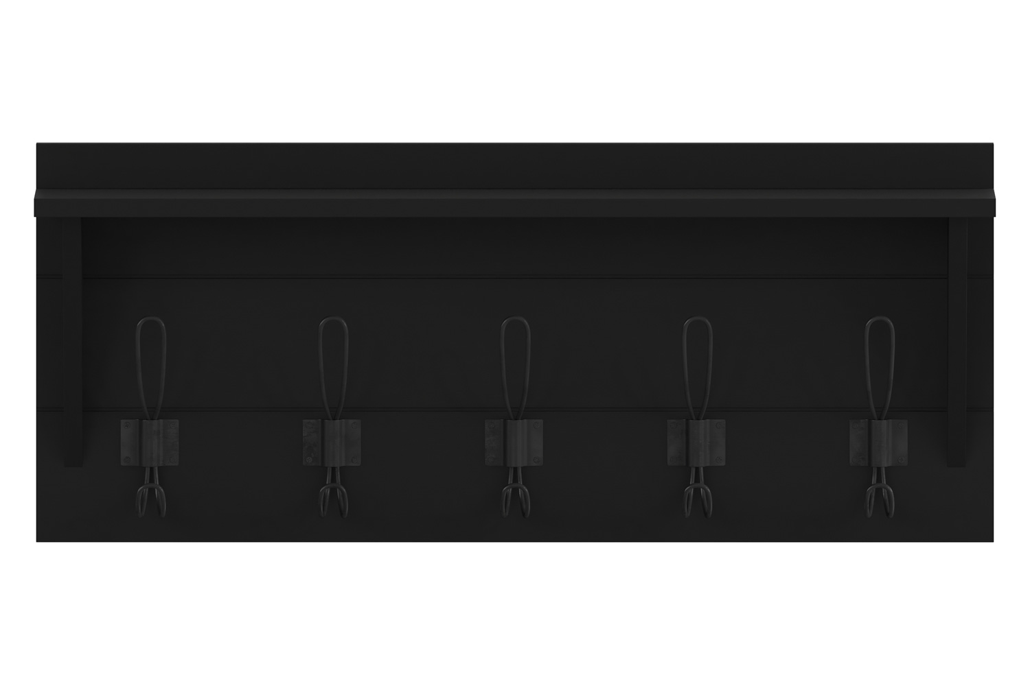 BLNK Daly Wall Mounted Solid Pine Wood Storage Rack with Upper Shelf and 5 Hooks - Black