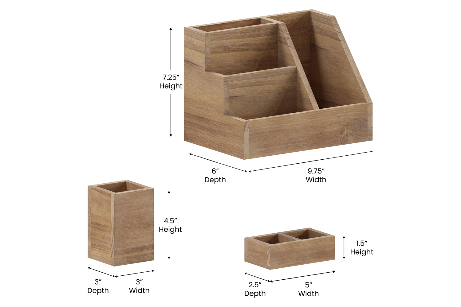 BLNK Comerford Wooden Organizer Set 3 Piece - Rustic Brown