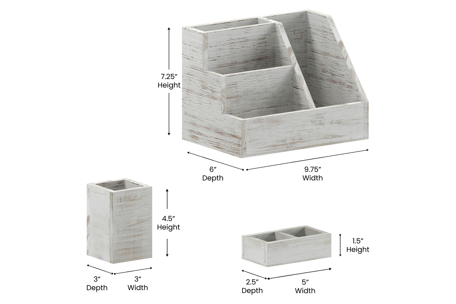 BLNK Comerford Wooden Organizer Set 3 Piece - Whitewashed