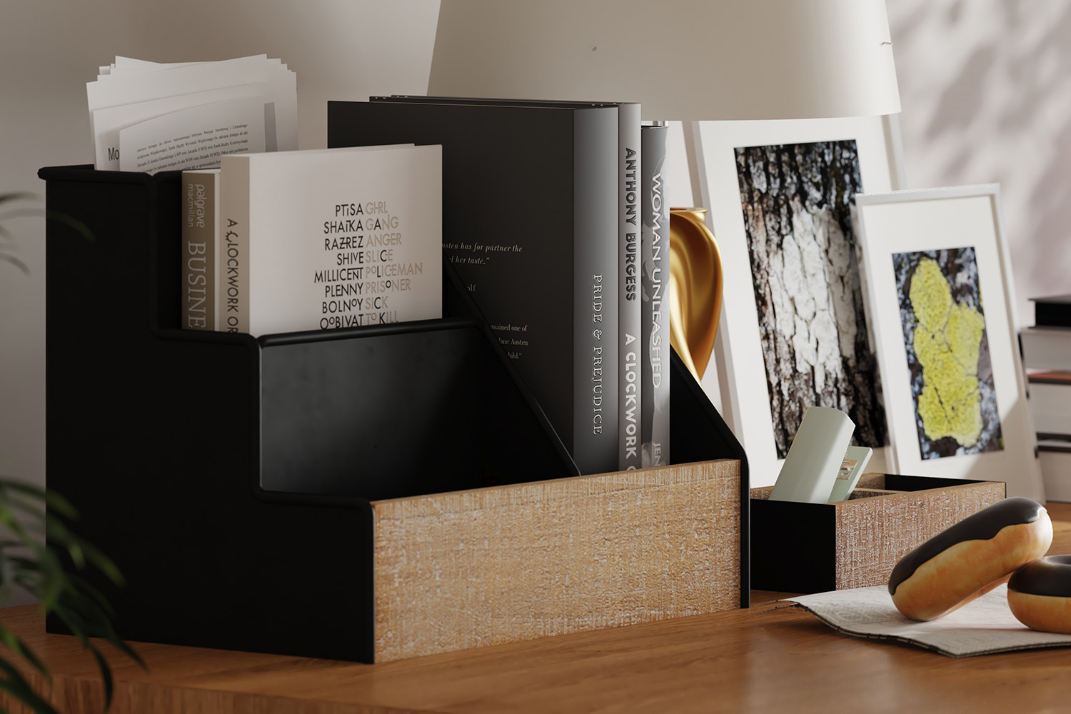 BLNK Comerford Metal and Rustic Wood Organizer Set 3 Piece - Black
