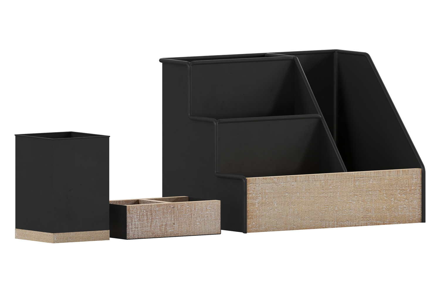 BLNK Comerford Metal and Rustic Wood Organizer Set 3 Piece - Black